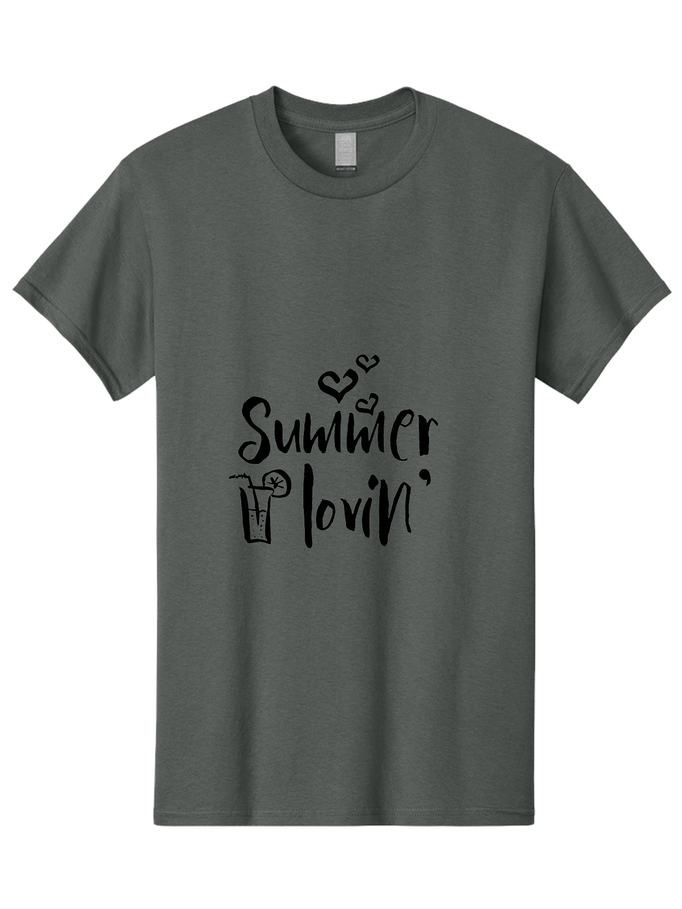 Summer-Lovin Men'S Graphic Tee, 100% Cotton, Comfortable Casual Summer Wear, Machine Washable, Summer Vibes, Refreshing Drink, Cocktail Glass, Lime Slice, Straw, Heart Icons, Summer Love, Summer Fun, Trendy Typography, Handwritten Font Aad207 3