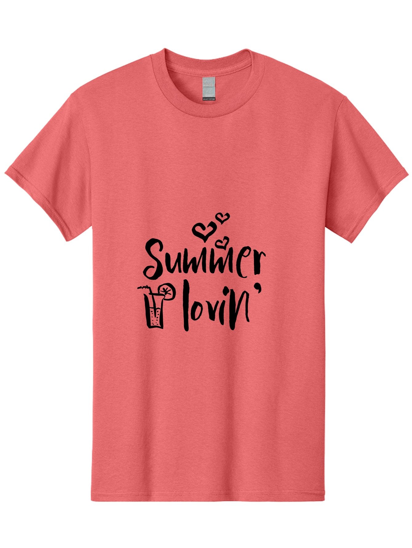 Summer-Lovin Men'S Graphic Tee, 100% Cotton, Comfortable Casual Summer Wear, Machine Washable, Summer Vibes, Refreshing Drink, Cocktail Glass, Lime Slice, Straw, Heart Icons, Summer Love, Summer Fun, Trendy Typography, Handwritten Font Aad207 15