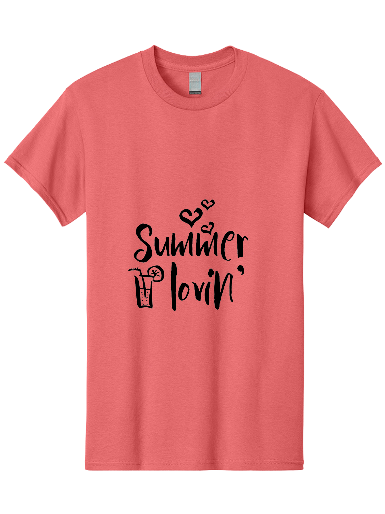 Summer-Lovin Men'S Graphic Tee, 100% Cotton, Comfortable Casual Summer Wear, Machine Washable, Summer Vibes, Refreshing Drink, Cocktail Glass, Lime Slice, Straw, Heart Icons, Summer Love, Summer Fun, Trendy Typography, Handwritten Font Aad207