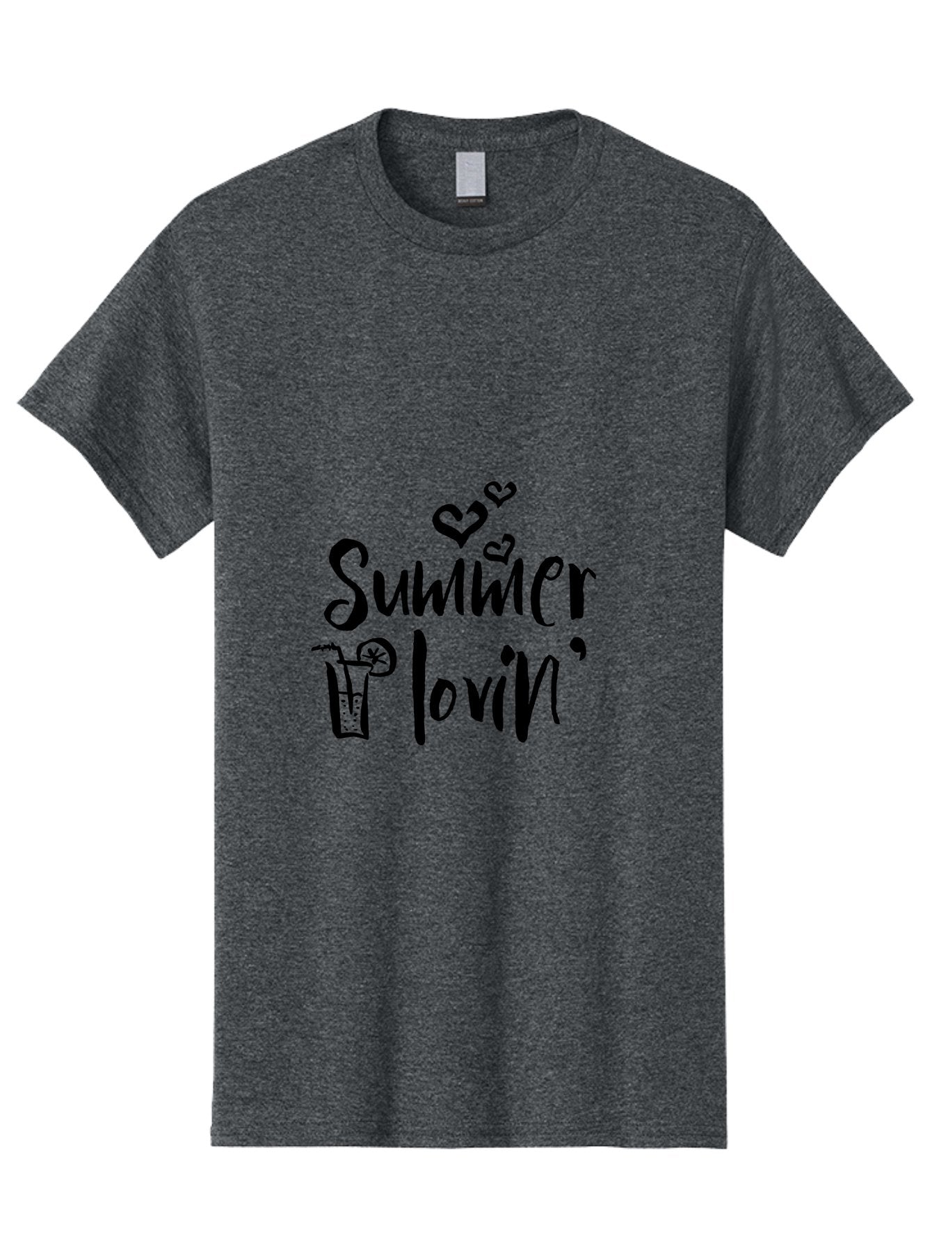 Summer-Lovin Men'S Graphic Tee, 100% Cotton, Comfortable Casual Summer Wear, Machine Washable, Summer Vibes, Refreshing Drink, Cocktail Glass, Lime Slice, Straw, Heart Icons, Summer Love, Summer Fun, Trendy Typography, Handwritten Font Aad207
