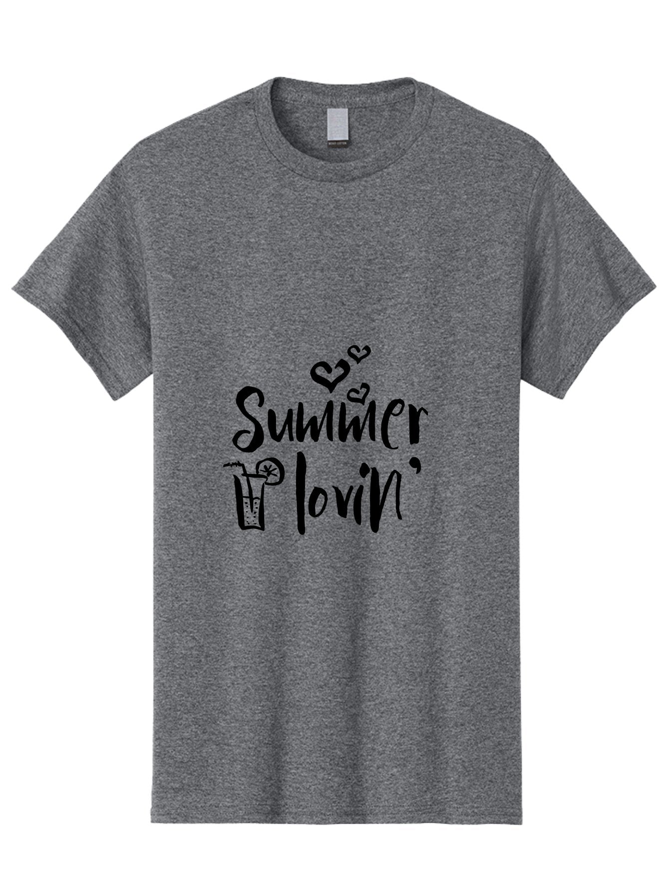 Summer-Lovin Men'S Graphic Tee, 100% Cotton, Comfortable Casual Summer Wear, Machine Washable, Summer Vibes, Refreshing Drink, Cocktail Glass, Lime Slice, Straw, Heart Icons, Summer Love, Summer Fun, Trendy Typography, Handwritten Font Aad207 6