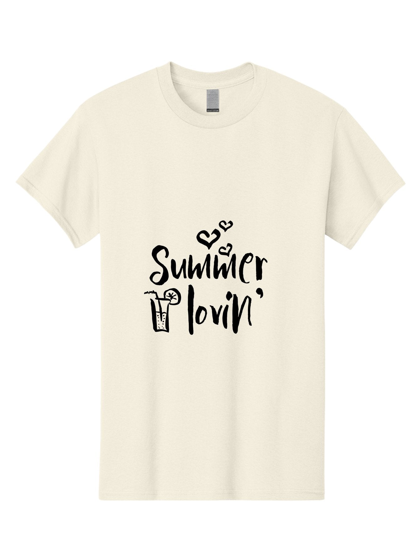 Summer-Lovin Men'S Graphic Tee, 100% Cotton, Comfortable Casual Summer Wear, Machine Washable, Summer Vibes, Refreshing Drink, Cocktail Glass, Lime Slice, Straw, Heart Icons, Summer Love, Summer Fun, Trendy Typography, Handwritten Font Aad207 9