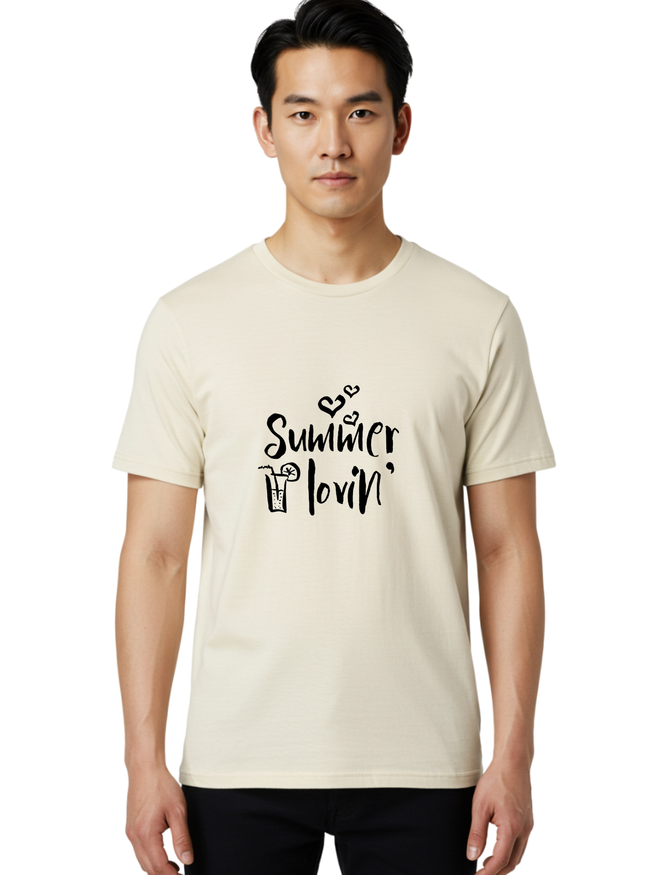 Summer-Lovin Men'S Graphic Tee, 100% Cotton, Comfortable Casual Summer Wear, Machine Washable, Summer Vibes, Refreshing Drink, Cocktail Glass, Lime Slice, Straw, Heart Icons, Summer Love, Summer Fun, Trendy Typography, Handwritten Font Aad207 10