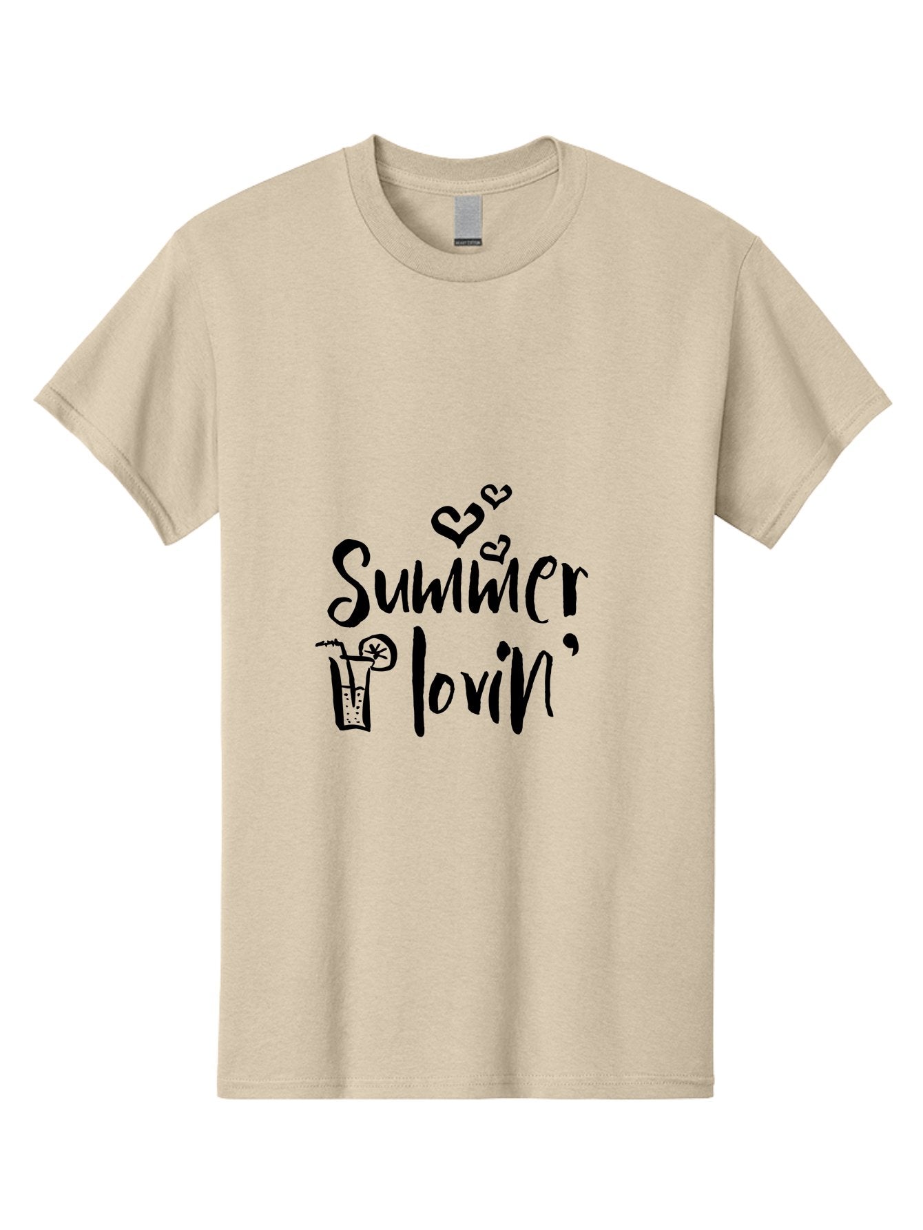 Summer-Lovin Men'S Graphic Tee, 100% Cotton, Comfortable Casual Summer Wear, Machine Washable, Summer Vibes, Refreshing Drink, Cocktail Glass, Lime Slice, Straw, Heart Icons, Summer Love, Summer Fun, Trendy Typography, Handwritten Font Aad207