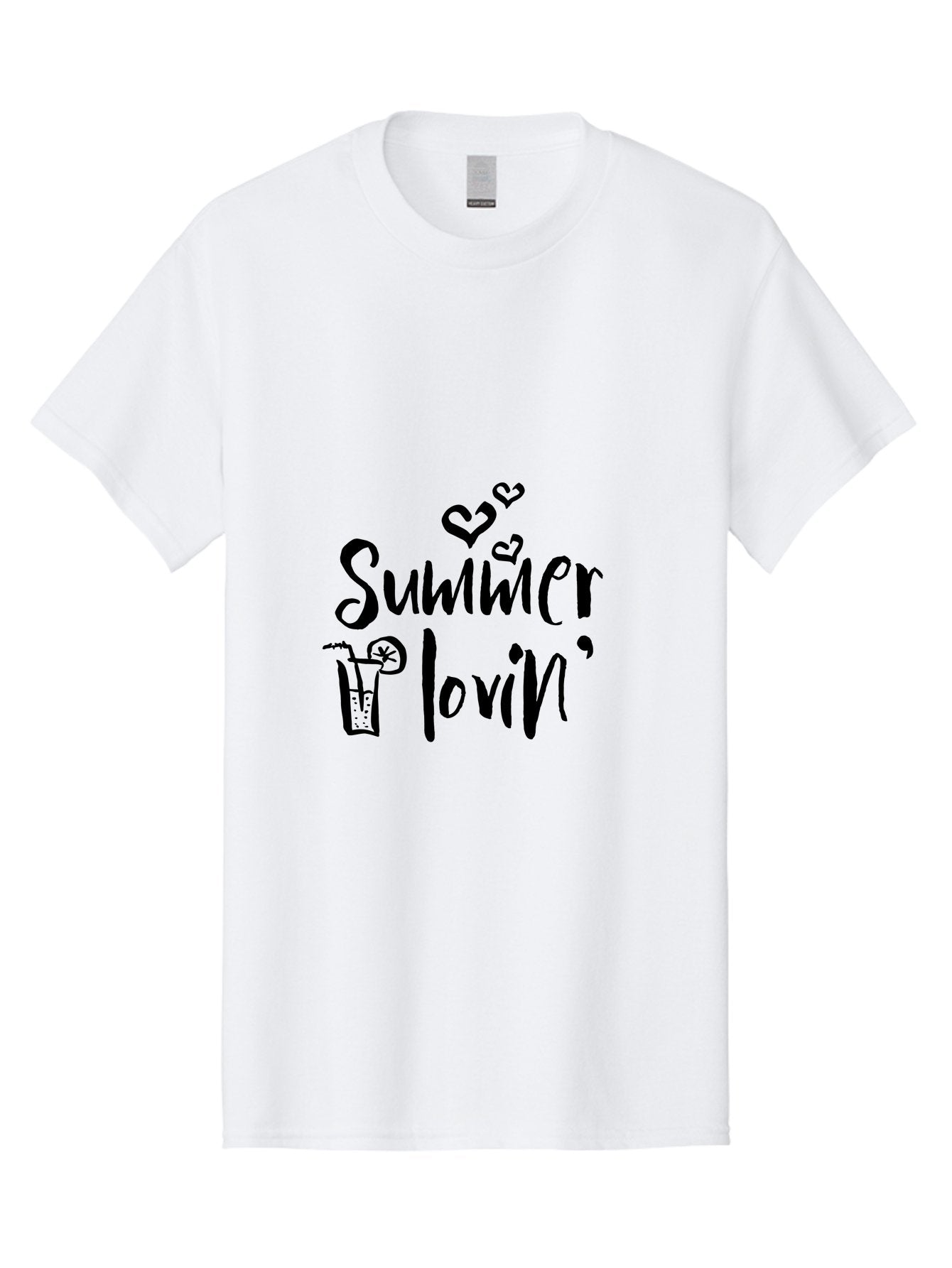 Summer-Lovin Men'S Graphic Tee, 100% Cotton, Comfortable Casual Summer Wear, Machine Washable, Summer Vibes, Refreshing Drink, Cocktail Glass, Lime Slice, Straw, Heart Icons, Summer Love, Summer Fun, Trendy Typography, Handwritten Font Aad207 10