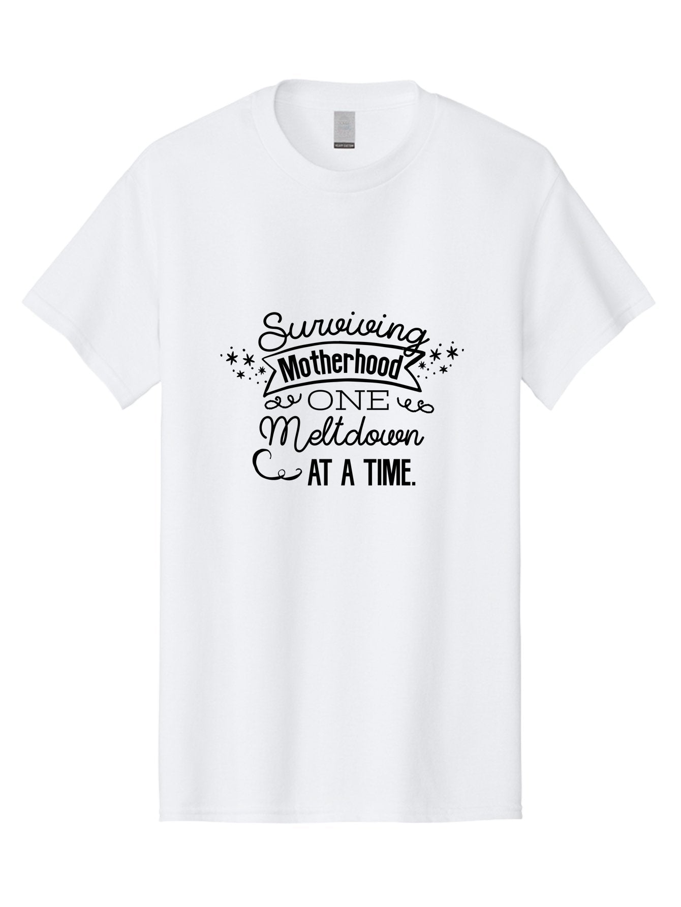 Surviving-Motherhood-One-Meltdown-At-A-Time Men'S Graphic Tee, 100% Cotton, Comfortable Casual Summer Wear, Machine Washable, Motherhood Humor, Parenting Struggles, Funny Quotes, Mom Life, Relatable Moments, Parenting Challenges, Aad212 12