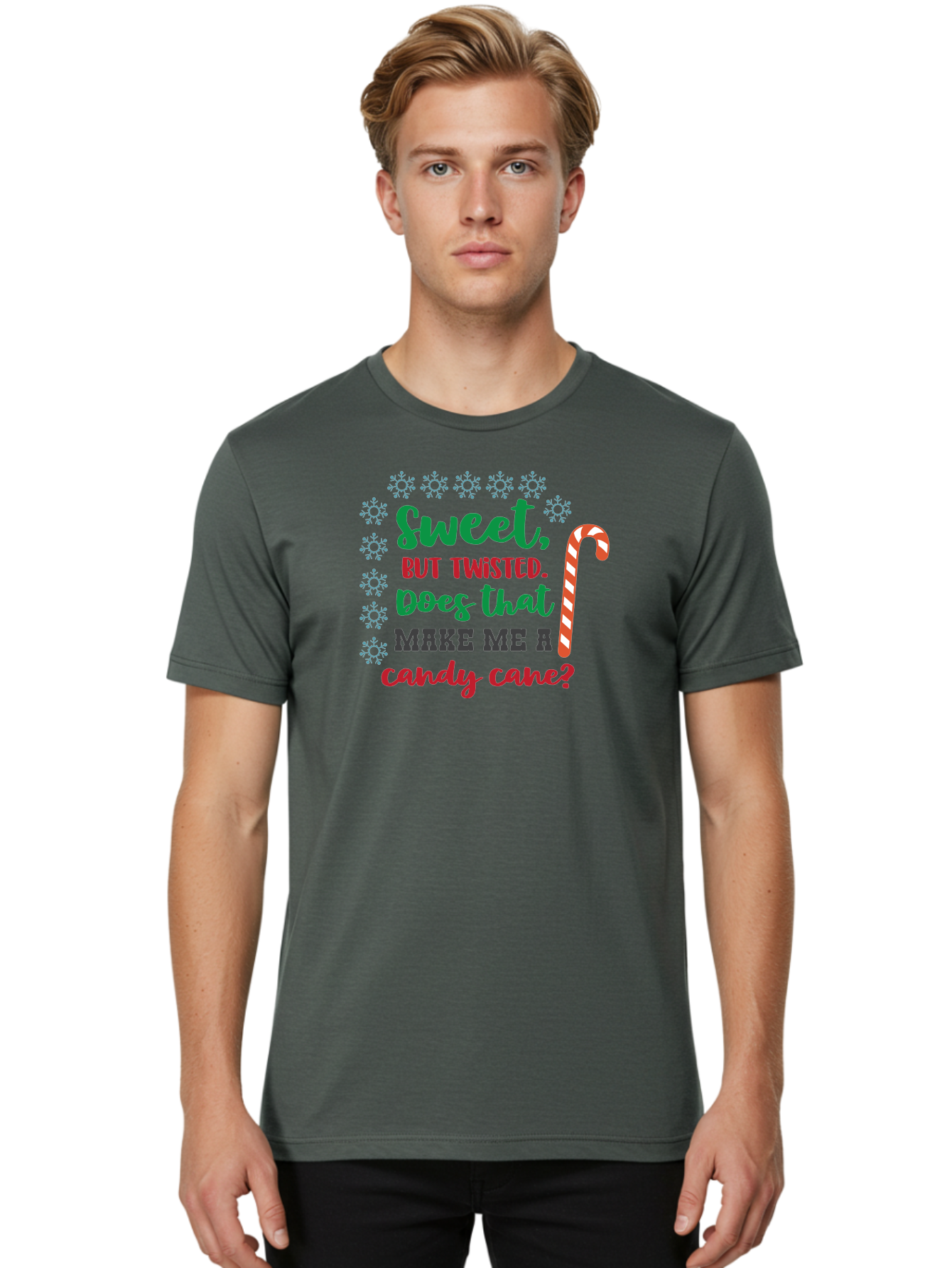Sweet-But-Twisted Men'S Graphic Tee, 100% Cotton, Comfortable Casual Summer Wear, Machine Washable, Funny Candy Cane Quote, Sweet Treats, Christmas Candy, Candy Cane Humor, Holiday Humor, Christmas Puns, Festive Quotes Aad215 4