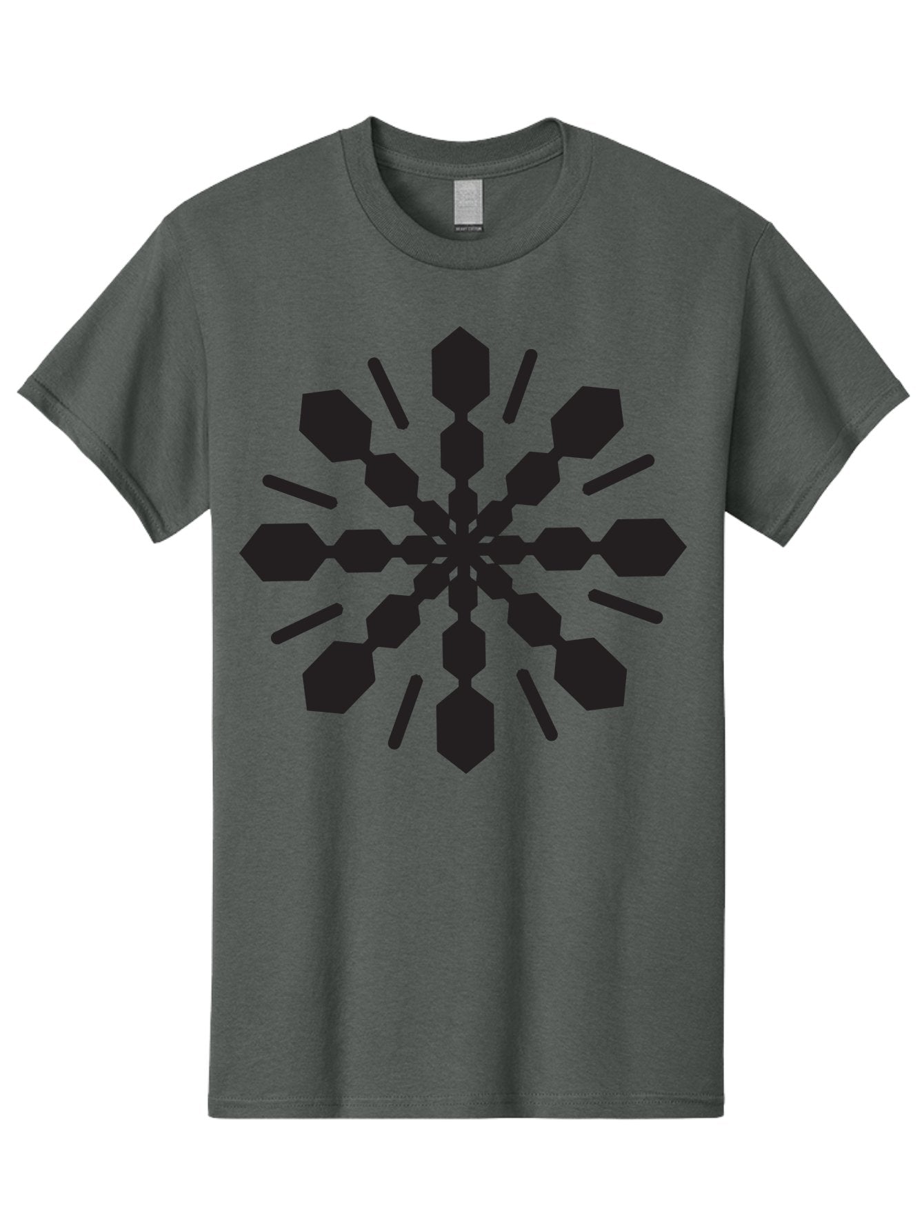 Symmetrical-Snowflake Men'S Graphic Tee, 100% Cotton, Comfortable Casual Summer Wear, Machine Washable, Symmetrical Design, Abstract Art, Geometric Pattern, Black Shapes, Radial Symmetry, Modern Graphic, Minimalist Style Aad218 11