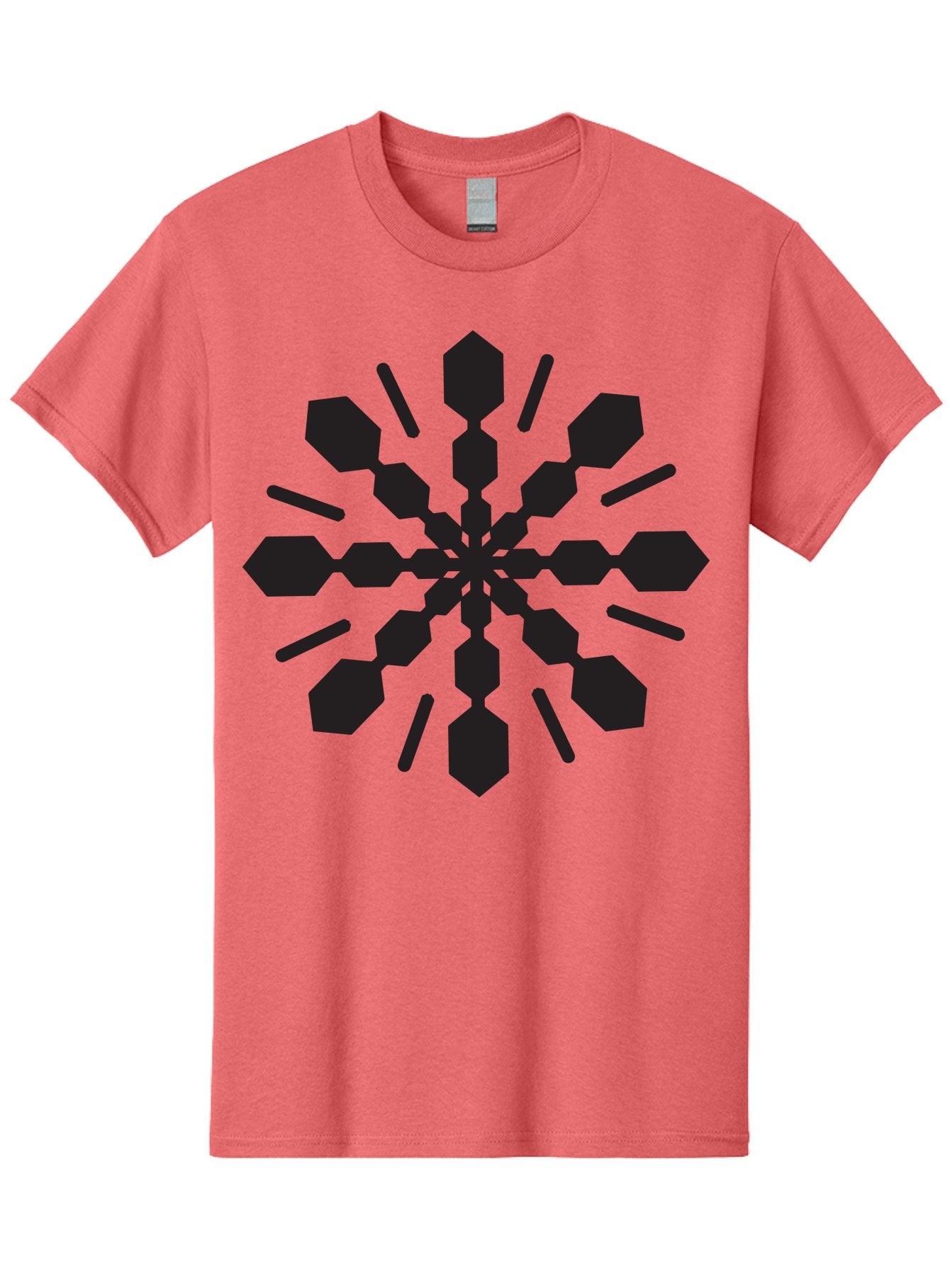 Symmetrical-Snowflake Men'S Graphic Tee, 100% Cotton, Comfortable Casual Summer Wear, Machine Washable, Symmetrical Design, Abstract Art, Geometric Pattern, Black Shapes, Radial Symmetry, Modern Graphic, Minimalist Style Aad218 15