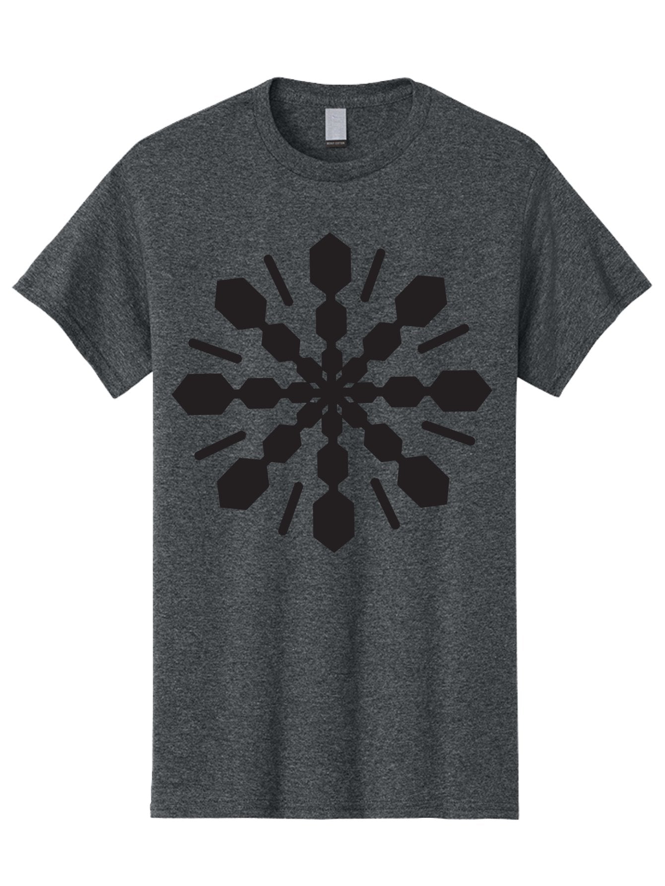Symmetrical-Snowflake Men'S Graphic Tee, 100% Cotton, Comfortable Casual Summer Wear, Machine Washable, Symmetrical Design, Abstract Art, Geometric Pattern, Black Shapes, Radial Symmetry, Modern Graphic, Minimalist Style Aad218 8