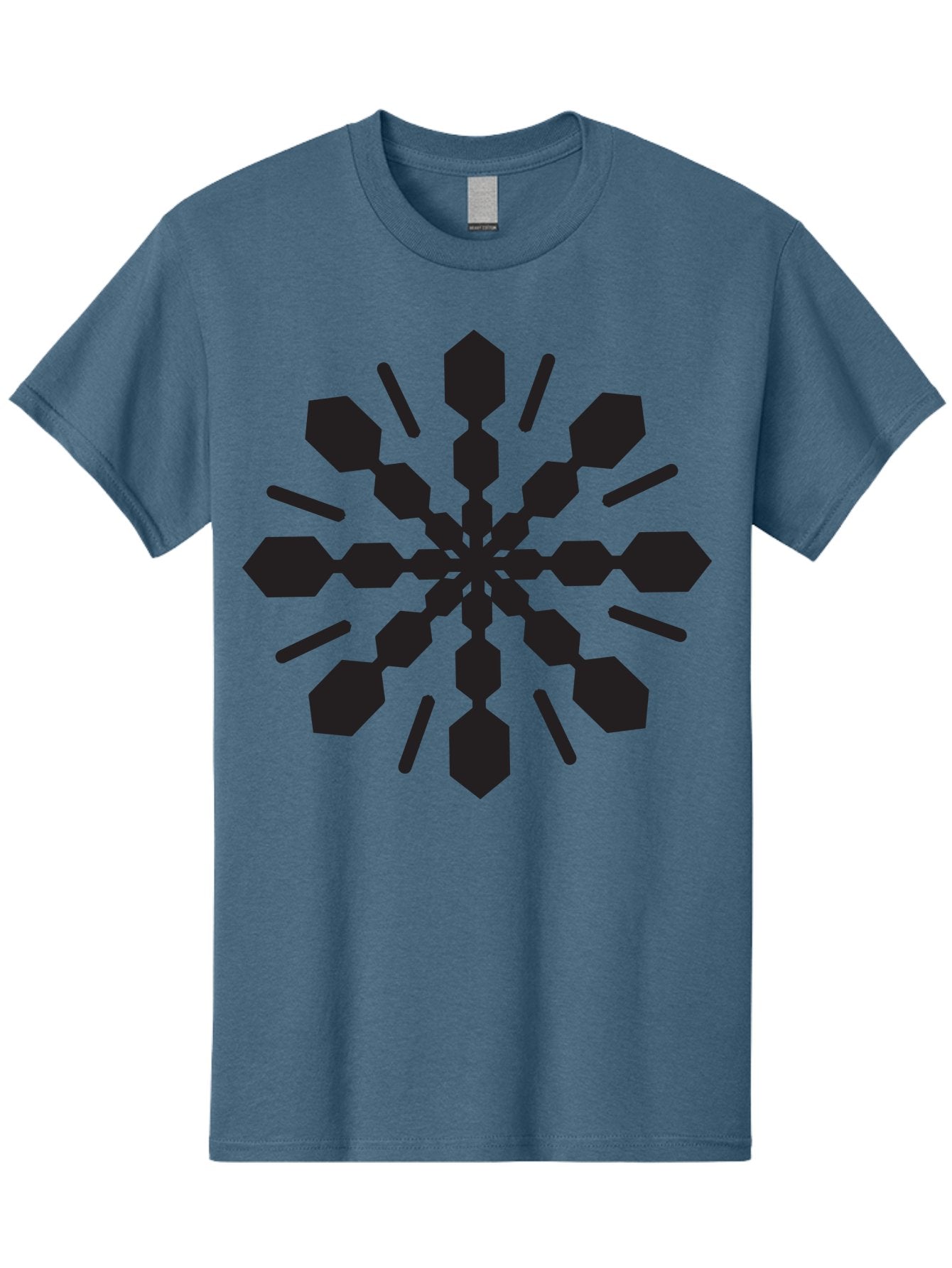 Symmetrical-Snowflake Men'S Graphic Tee, 100% Cotton, Comfortable Casual Summer Wear, Machine Washable, Symmetrical Design, Abstract Art, Geometric Pattern, Black Shapes, Radial Symmetry, Modern Graphic, Minimalist Style Aad218
