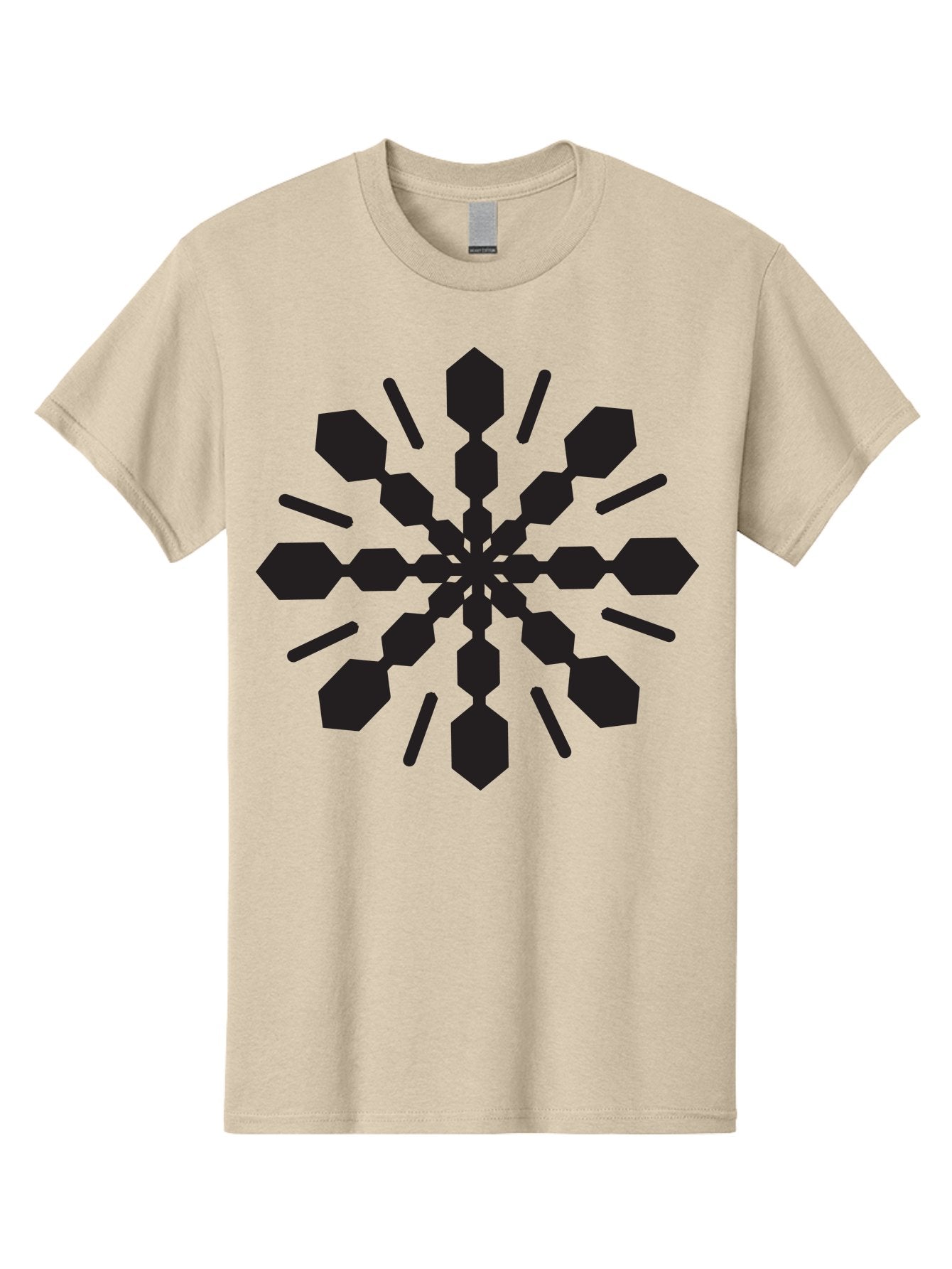 Symmetrical-Snowflake Men'S Graphic Tee, 100% Cotton, Comfortable Casual Summer Wear, Machine Washable, Symmetrical Design, Abstract Art, Geometric Pattern, Black Shapes, Radial Symmetry, Modern Graphic, Minimalist Style Aad218 4