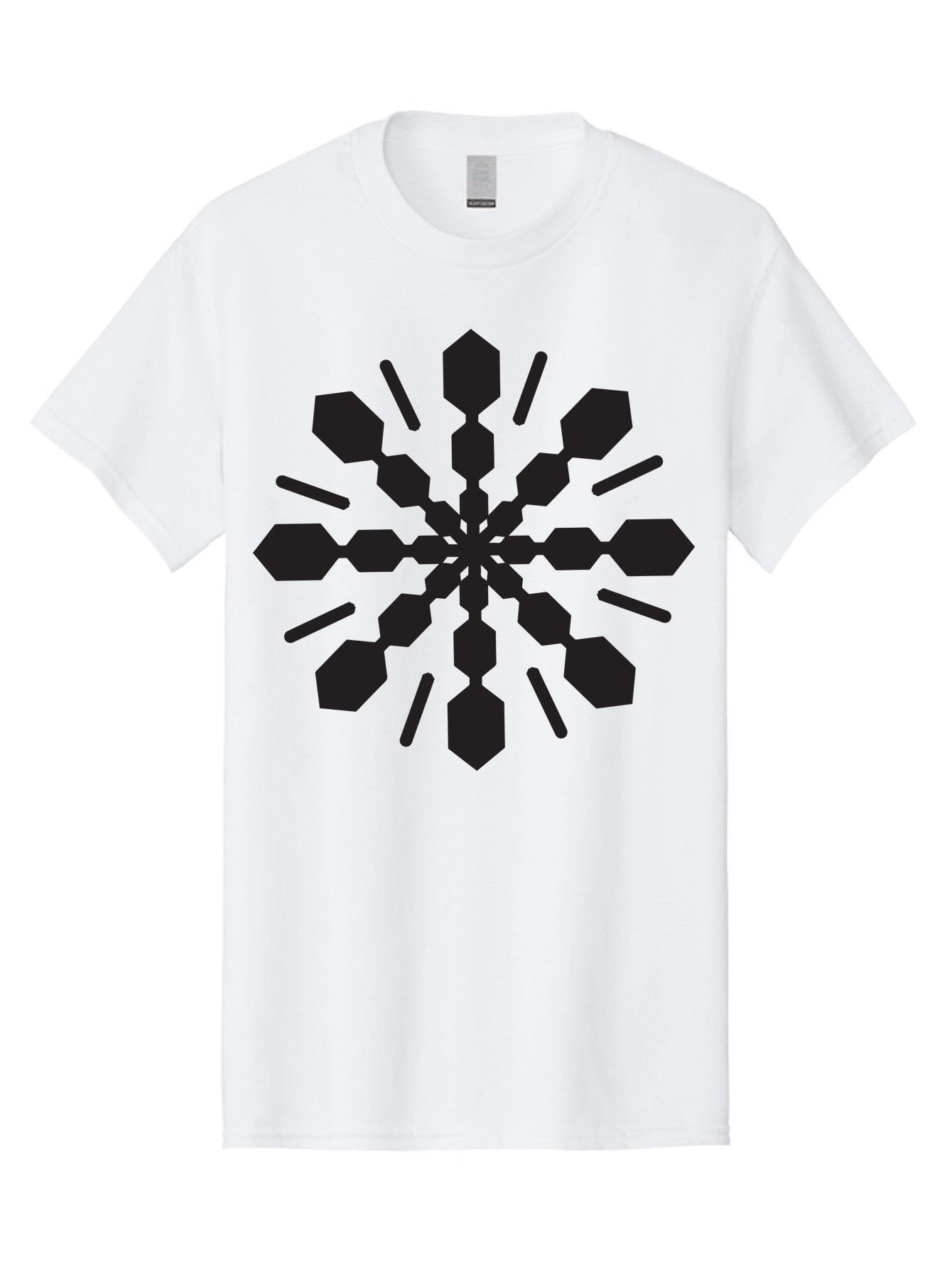 Symmetrical-Snowflake Men'S Graphic Tee, 100% Cotton, Comfortable Casual Summer Wear, Machine Washable, Symmetrical Design, Abstract Art, Geometric Pattern, Black Shapes, Radial Symmetry, Modern Graphic, Minimalist Style Aad218 13