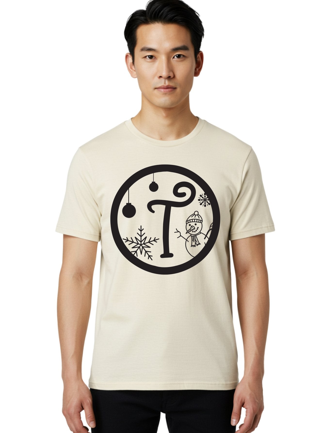 T-Snowman Men'S Graphic Tee, 100% Cotton, Comfortable Casual Summer Wear, Machine Washable, Snowman Waving, Christmas Ornaments, Snowflakes, Winter Wonderland, Holiday Decorations, Festive Theme, Minimalist Design, Cute Snowman Character Aad219 17