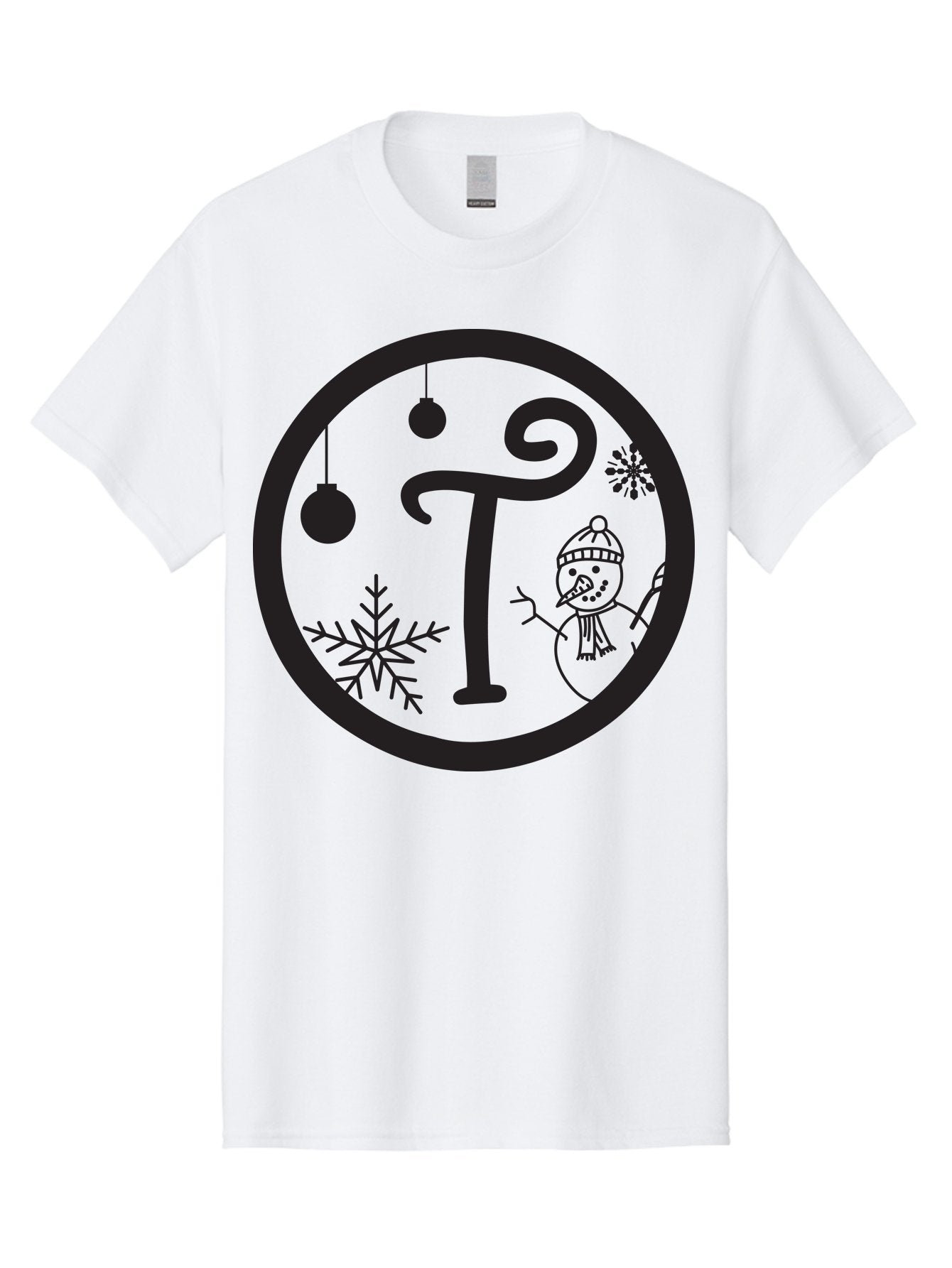 T-Snowman Men'S Graphic Tee, 100% Cotton, Comfortable Casual Summer Wear, Machine Washable, Snowman Waving, Christmas Ornaments, Snowflakes, Winter Wonderland, Holiday Decorations, Festive Theme, Minimalist Design, Cute Snowman Character Aad219 5
