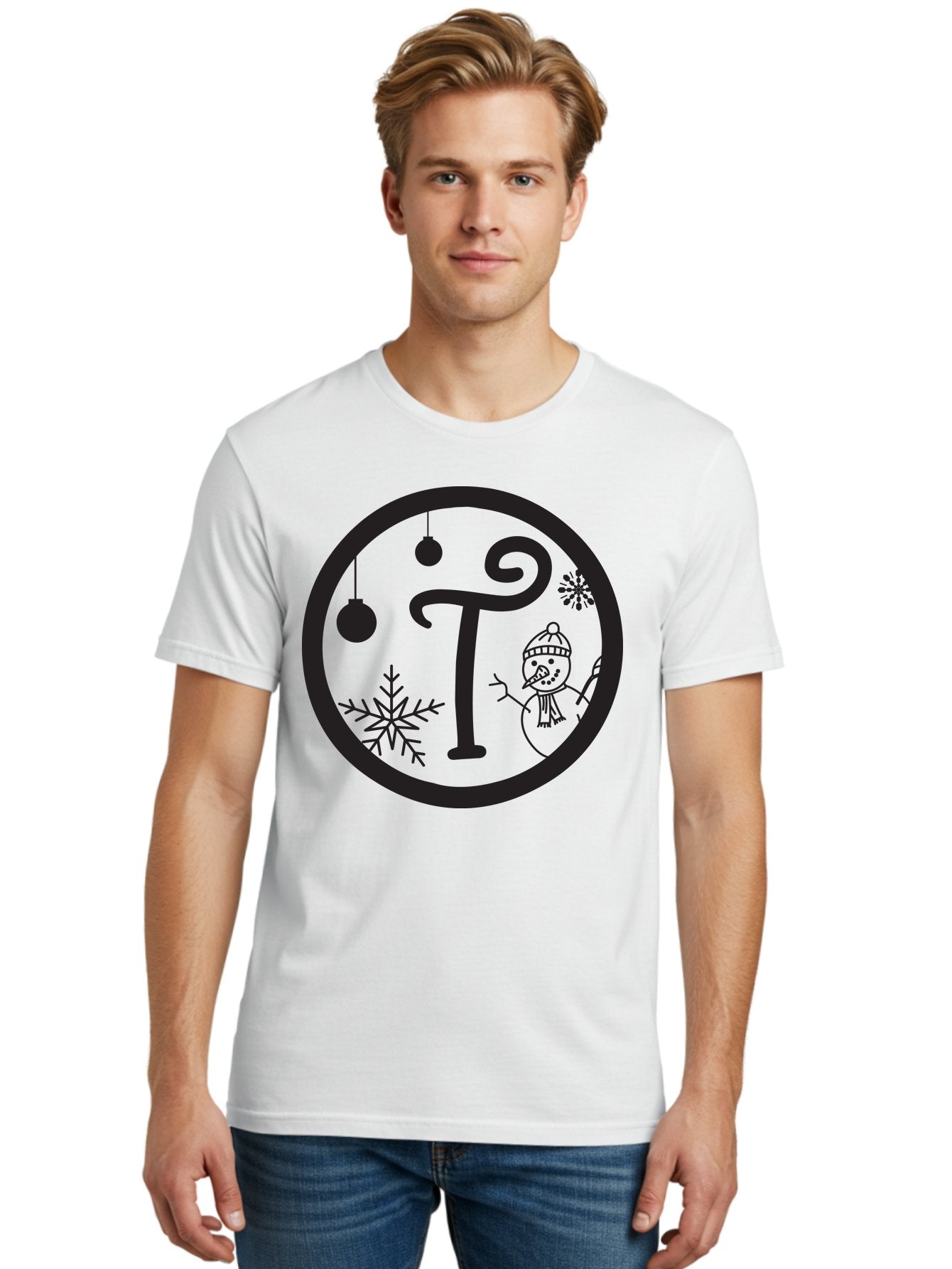 T-Snowman Men'S Graphic Tee, 100% Cotton, Comfortable Casual Summer Wear, Machine Washable, Snowman Waving, Christmas Ornaments, Snowflakes, Winter Wonderland, Holiday Decorations, Festive Theme, Minimalist Design, Cute Snowman Character Aad219 23