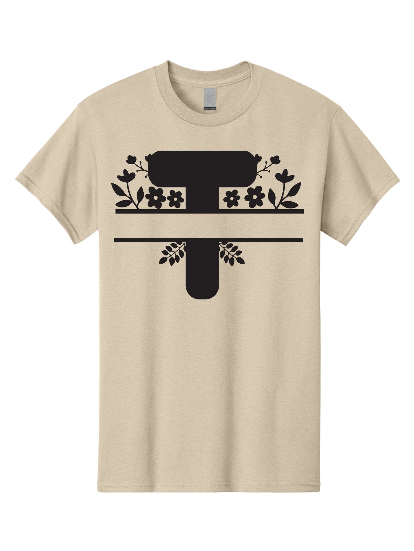 T Men'S Graphic Tee, 100% Cotton, Comfortable Casual Summer Wear, Machine Washable, Stylized Letter T, Floral Design, Black Silhouette, Leafy Accents, Flowers, Logo Concept, Typography, Elegant Graphics, Modern Design, Symbolic Representation Aad220 3