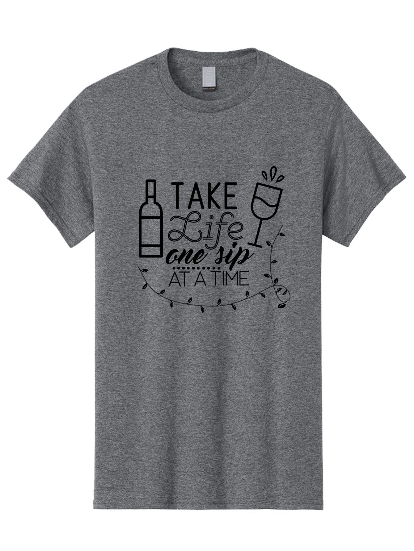 Take-Life-One-Sip-At-A-Time Men'S Graphic Tee, 100% Cotton, Comfortable Casual Summer Wear, Machine Washable, Wine Quotes, Life Quotes, Inspirational Quotes, Wine Bottle, Wine Glass, Vine Quote, Take Life One Sip At A Time, Relaxing Atmosphere Aad222 7