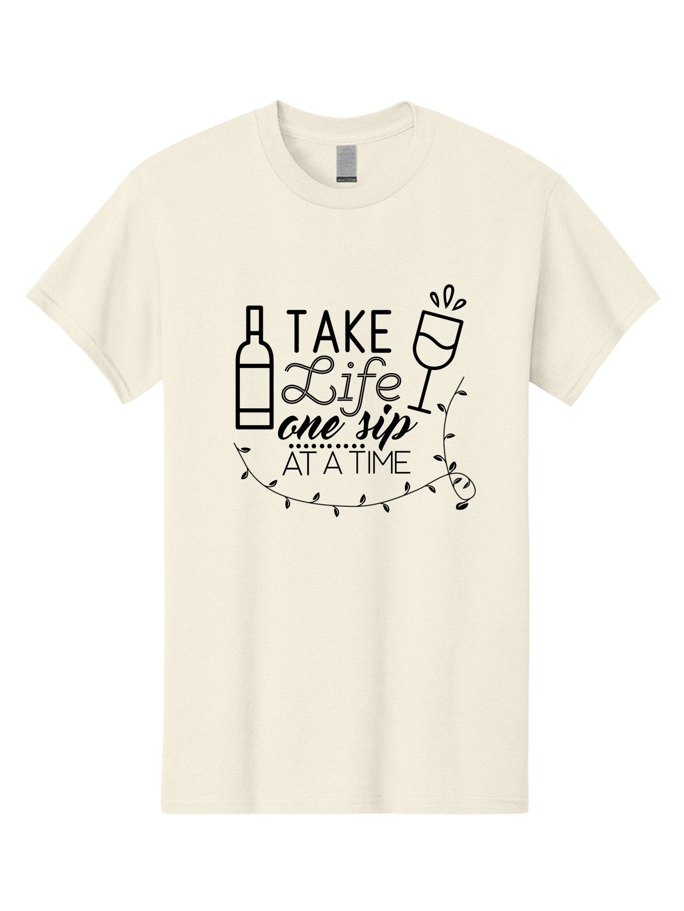 Take-Life-One-Sip-At-A-Time Men'S Graphic Tee, 100% Cotton, Comfortable Casual Summer Wear, Machine Washable, Wine Quotes, Life Quotes, Inspirational Quotes, Wine Bottle, Wine Glass, Vine Quote, Take Life One Sip At A Time, Relaxing Atmosphere Aad222 15