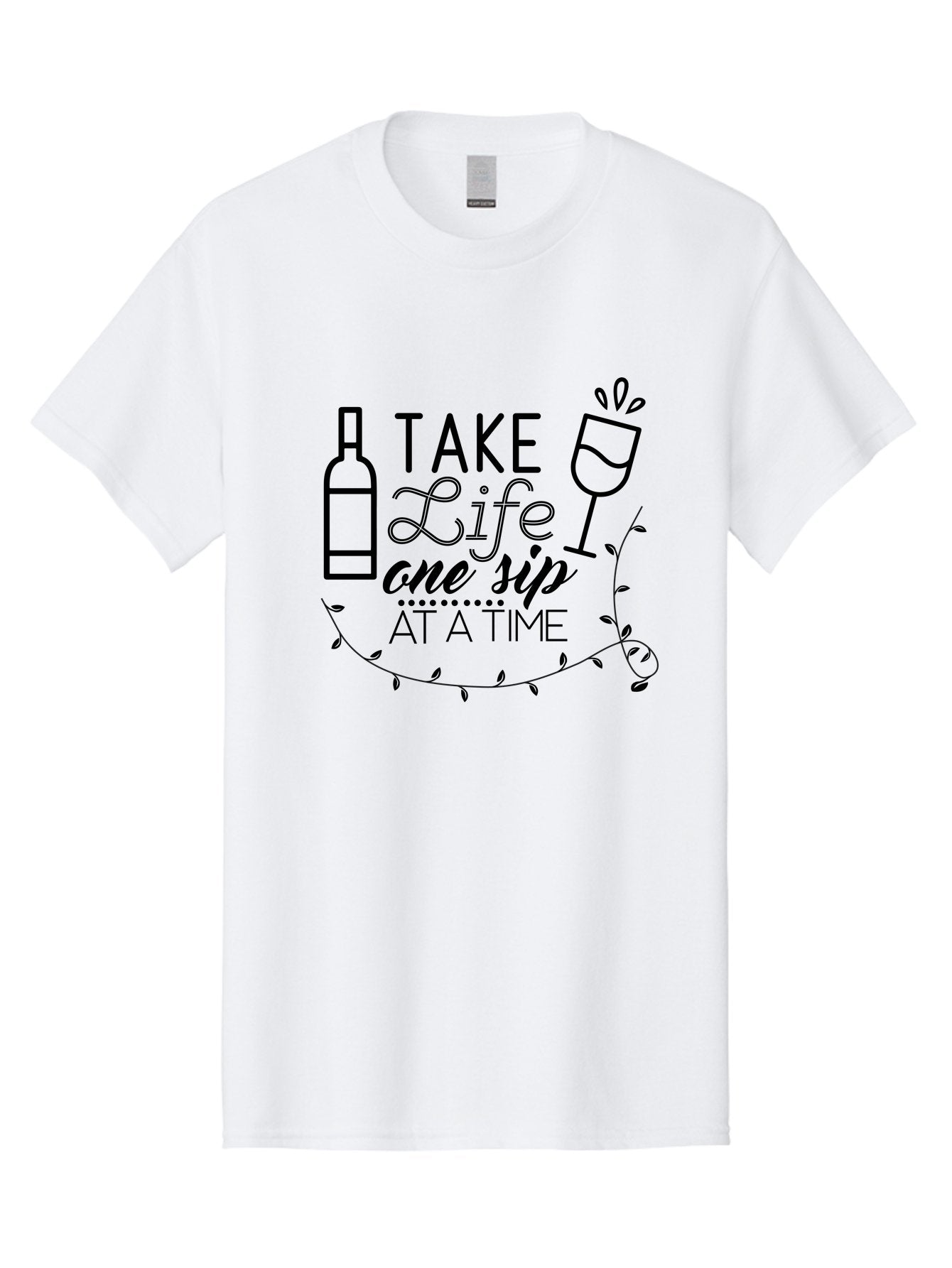 Take-Life-One-Sip-At-A-Time Men'S Graphic Tee, 100% Cotton, Comfortable Casual Summer Wear, Machine Washable, Wine Quotes, Life Quotes, Inspirational Quotes, Wine Bottle, Wine Glass, Vine Quote, Take Life One Sip At A Time, Relaxing Atmosphere Aad222 3