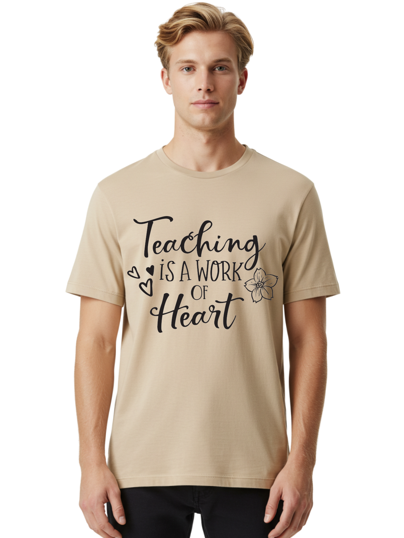 Teaching-Is-A-Work-Of-Heart Men'S Graphic Tee, 100% Cotton, Comfortable Casual Summer Wear, Machine Washable, Inspirational Quote, Teaching Profession, Heartfelt Dedication, Teacher Appreciation, Motivational Phrase, Educational Quotes, Aad223 14
