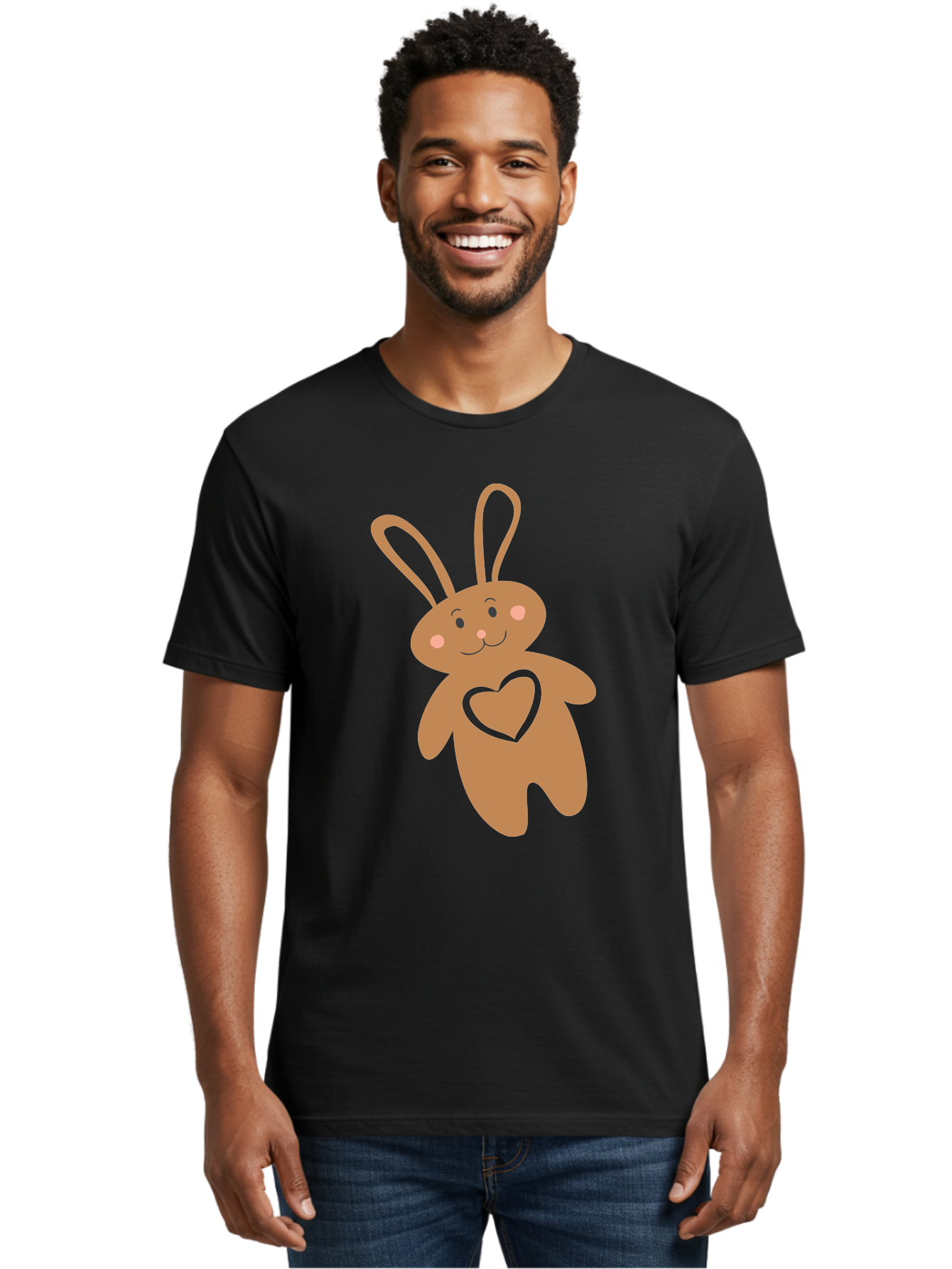 Teddy-Bunny Men'S Graphic Tee, 100% Cotton, Comfortable Casual Summer Wear, Machine Washable, Teddy Bear, Bunny, Heart, Cute, Cartoon, Digital Art, Nursery, Kawaii, Love, Friendship, Adorable Aad226 8