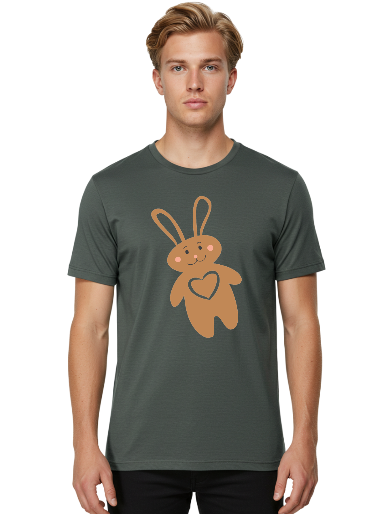 Teddy-Bunny Men'S Graphic Tee, 100% Cotton, Comfortable Casual Summer Wear, Machine Washable, Teddy Bear, Bunny, Heart, Cute, Cartoon, Digital Art, Nursery, Kawaii, Love, Friendship, Adorable Aad226 6