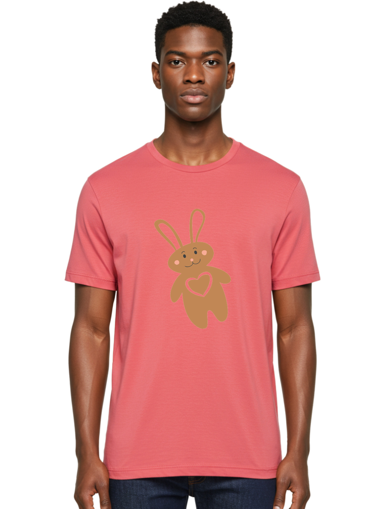 Teddy-Bunny Men'S Graphic Tee, 100% Cotton, Comfortable Casual Summer Wear, Machine Washable, Teddy Bear, Bunny, Heart, Cute, Cartoon, Digital Art, Nursery, Kawaii, Love, Friendship, Adorable Aad226 28
