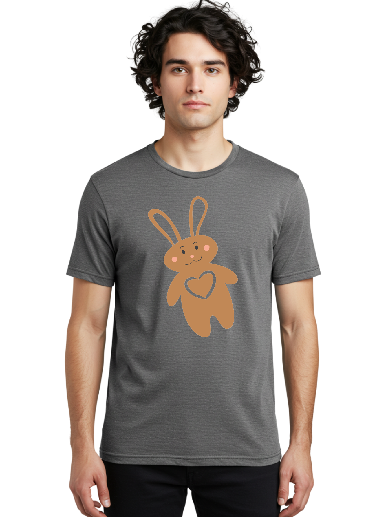 Teddy-Bunny Men'S Graphic Tee, 100% Cotton, Comfortable Casual Summer Wear, Machine Washable, Teddy Bear, Bunny, Heart, Cute, Cartoon, Digital Art, Nursery, Kawaii, Love, Friendship, Adorable Aad226 4
