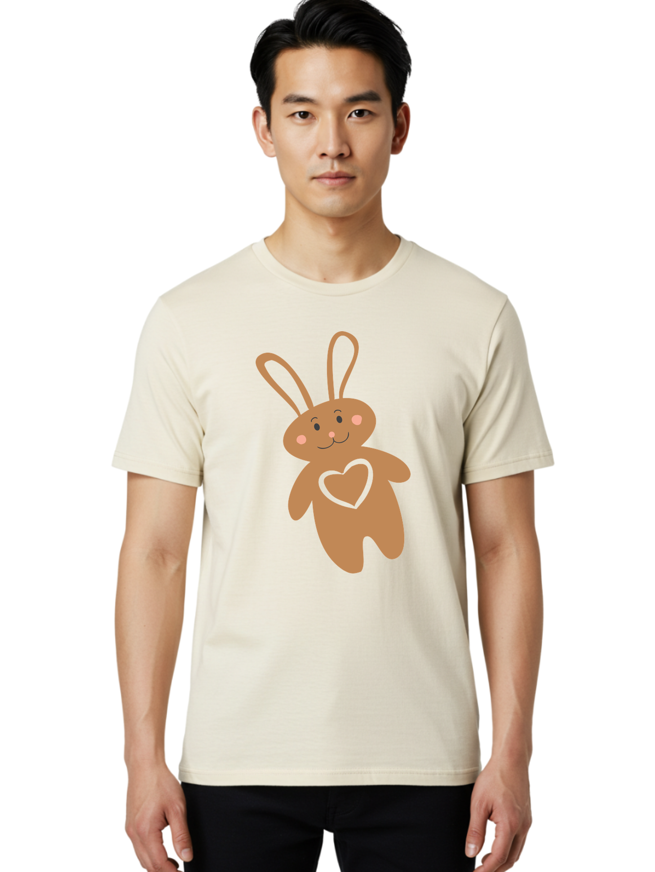 Teddy-Bunny Men'S Graphic Tee, 100% Cotton, Comfortable Casual Summer Wear, Machine Washable, Teddy Bear, Bunny, Heart, Cute, Cartoon, Digital Art, Nursery, Kawaii, Love, Friendship, Adorable Aad226 10