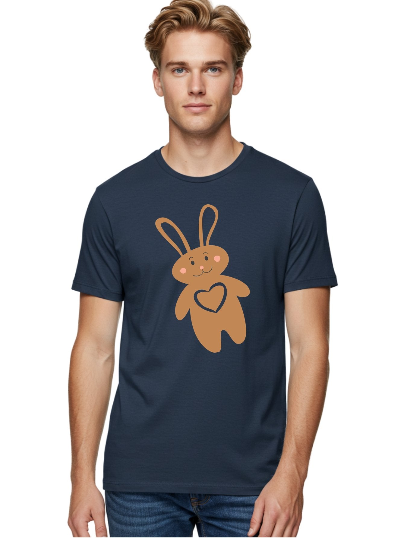 Teddy-Bunny Men'S Graphic Tee, 100% Cotton, Comfortable Casual Summer Wear, Machine Washable, Teddy Bear, Bunny, Heart, Cute, Cartoon, Digital Art, Nursery, Kawaii, Love, Friendship, Adorable Aad226 23