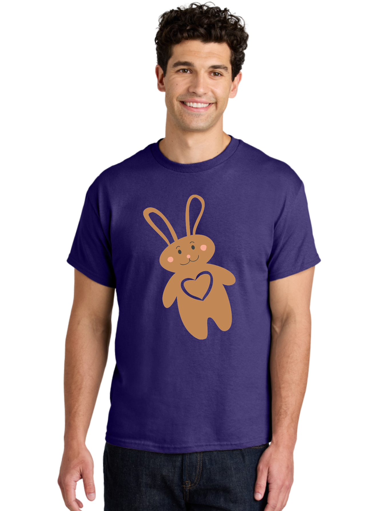 Teddy-Bunny Men'S Graphic Tee, 100% Cotton, Comfortable Casual Summer Wear, Machine Washable, Teddy Bear, Bunny, Heart, Cute, Cartoon, Digital Art, Nursery, Kawaii, Love, Friendship, Adorable Aad226 30