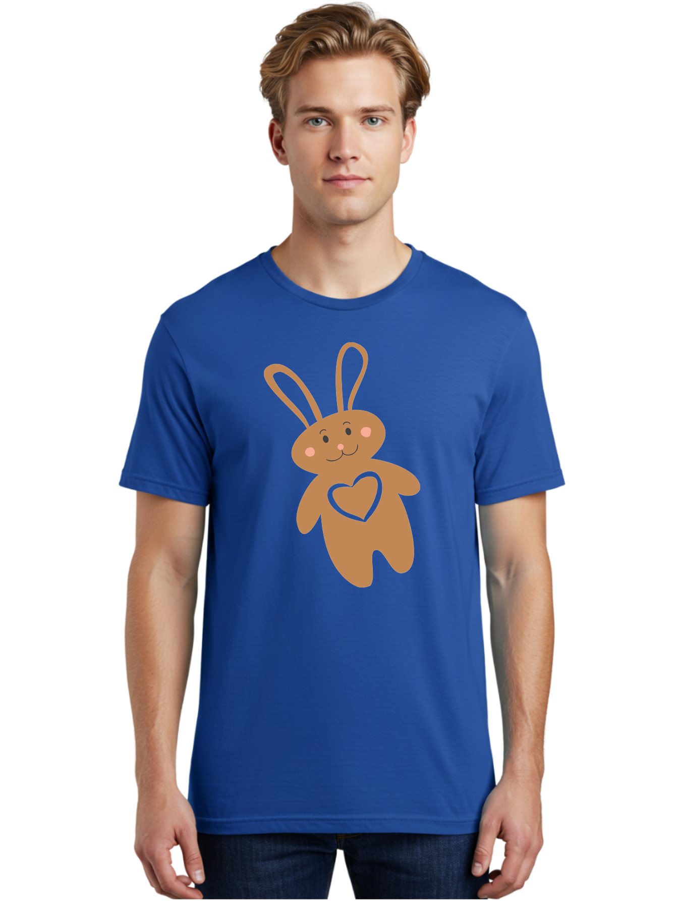 Teddy-Bunny Men'S Graphic Tee, 100% Cotton, Comfortable Casual Summer Wear, Machine Washable, Teddy Bear, Bunny, Heart, Cute, Cartoon, Digital Art, Nursery, Kawaii, Love, Friendship, Adorable Aad226