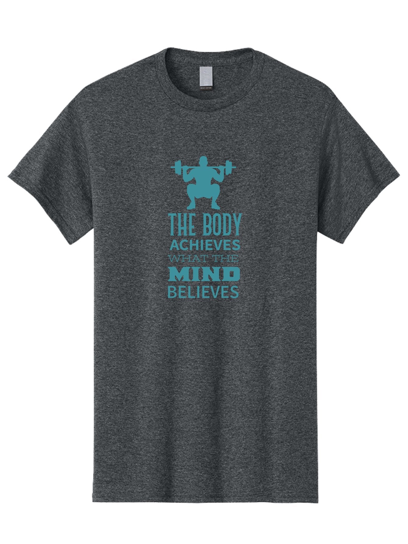 The-Body-Achieves-What-The-Mind-Believes Men'S Graphic Tee, 100% Cotton, Comfortable Casual Summer Wear, Machine Washable, Motivational Quote, Weightlifting, Fitness Inspiration, Bodybuilding, Mental Toughness, Workout Motivation, Gym Quotes, Aad231 7