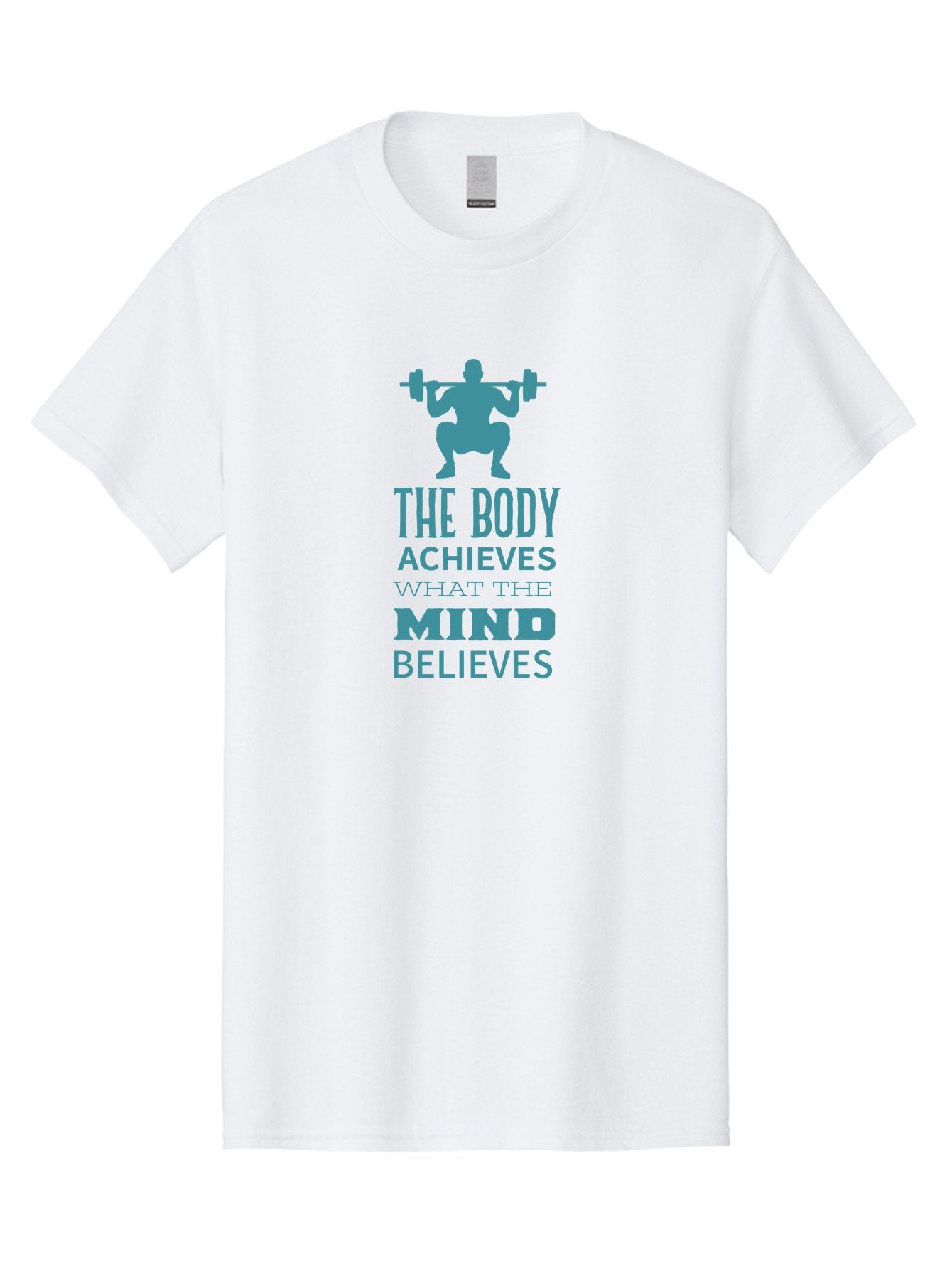 The-Body-Achieves-What-The-Mind-Believes Men'S Graphic Tee, 100% Cotton, Comfortable Casual Summer Wear, Machine Washable, Motivational Quote, Weightlifting, Fitness Inspiration, Bodybuilding, Mental Toughness, Workout Motivation, Gym Quotes, Aad231