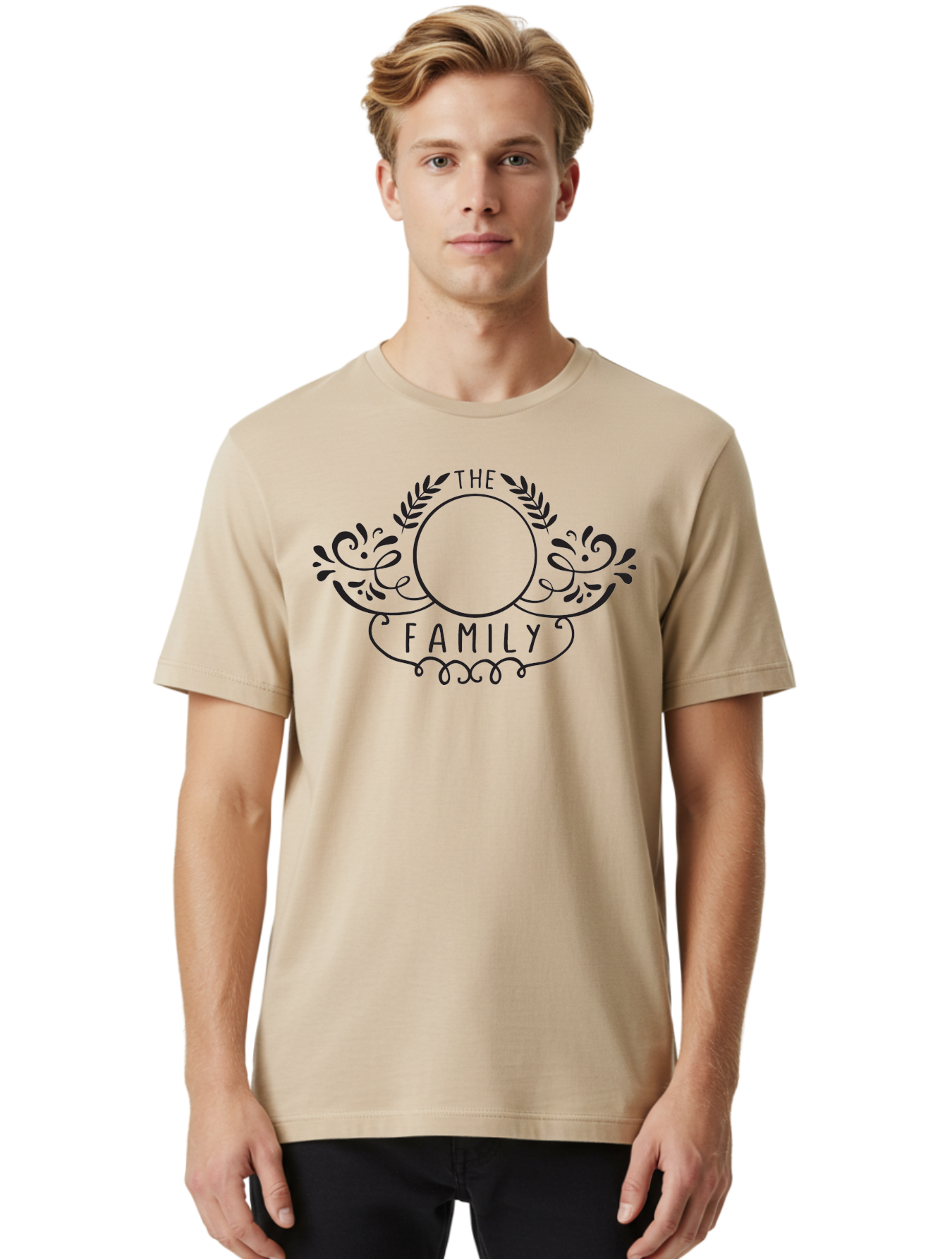 The-Family-1 Men'S Graphic Tee, 100% Cotton, Comfortable Casual Summer Wear, Machine Washable, Family Emblem, Ornate Design, Floral Patterns, Decorative Typography, Vintage Style, Personalized Crest, Custom Monogram, Floral Wreath, Aad232 4