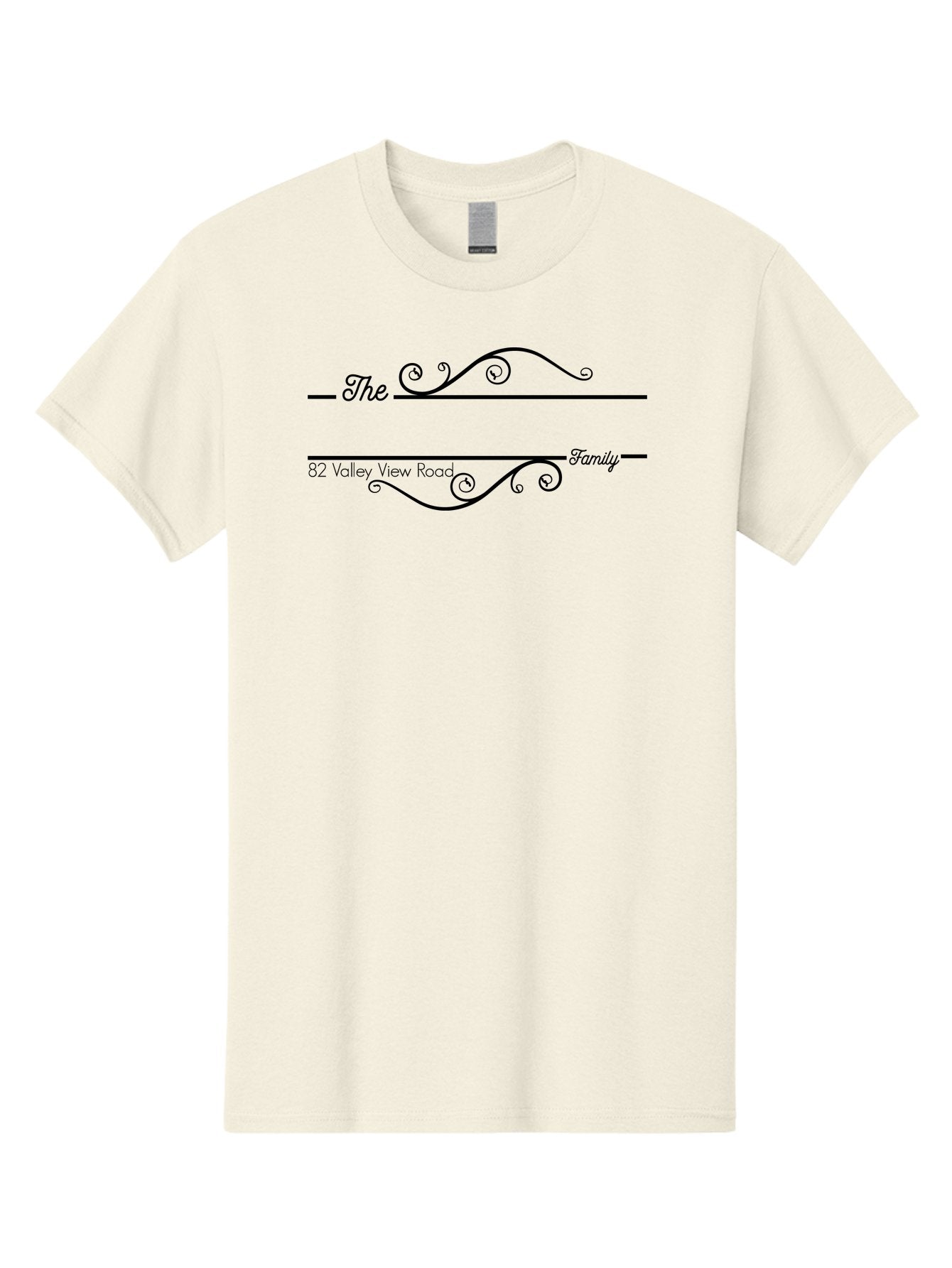 The-Family Men'S Graphic Tee, 100% Cotton, Comfortable Casual Summer Wear, Machine Washable, Custom Address Label, Personalized Stationery, Elegant Font, Decorative Swirls, Calligraphy Style, Formal Design, Family Name, Address Label, Aad233 5