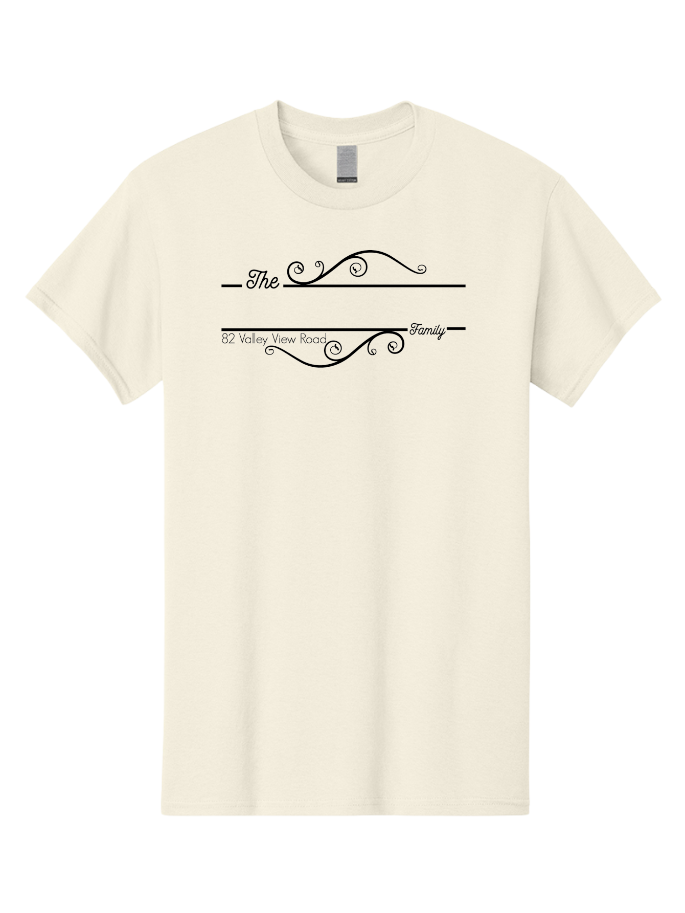 The-Family Men'S Graphic Tee, 100% Cotton, Comfortable Casual Summer Wear, Machine Washable, Custom Address Label, Personalized Stationery, Elegant Font, Decorative Swirls, Calligraphy Style, Formal Design, Family Name, Address Label, Aad233 15