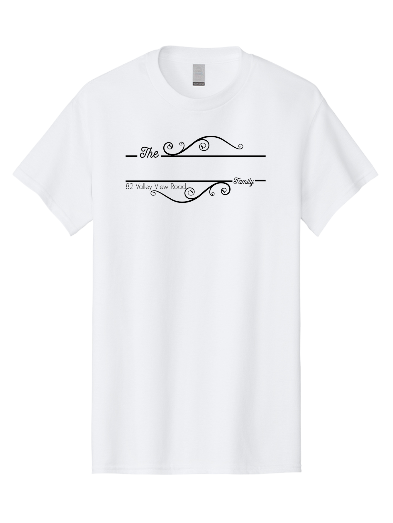 The-Family Men'S Graphic Tee, 100% Cotton, Comfortable Casual Summer Wear, Machine Washable, Custom Address Label, Personalized Stationery, Elegant Font, Decorative Swirls, Calligraphy Style, Formal Design, Family Name, Address Label, Aad233 7
