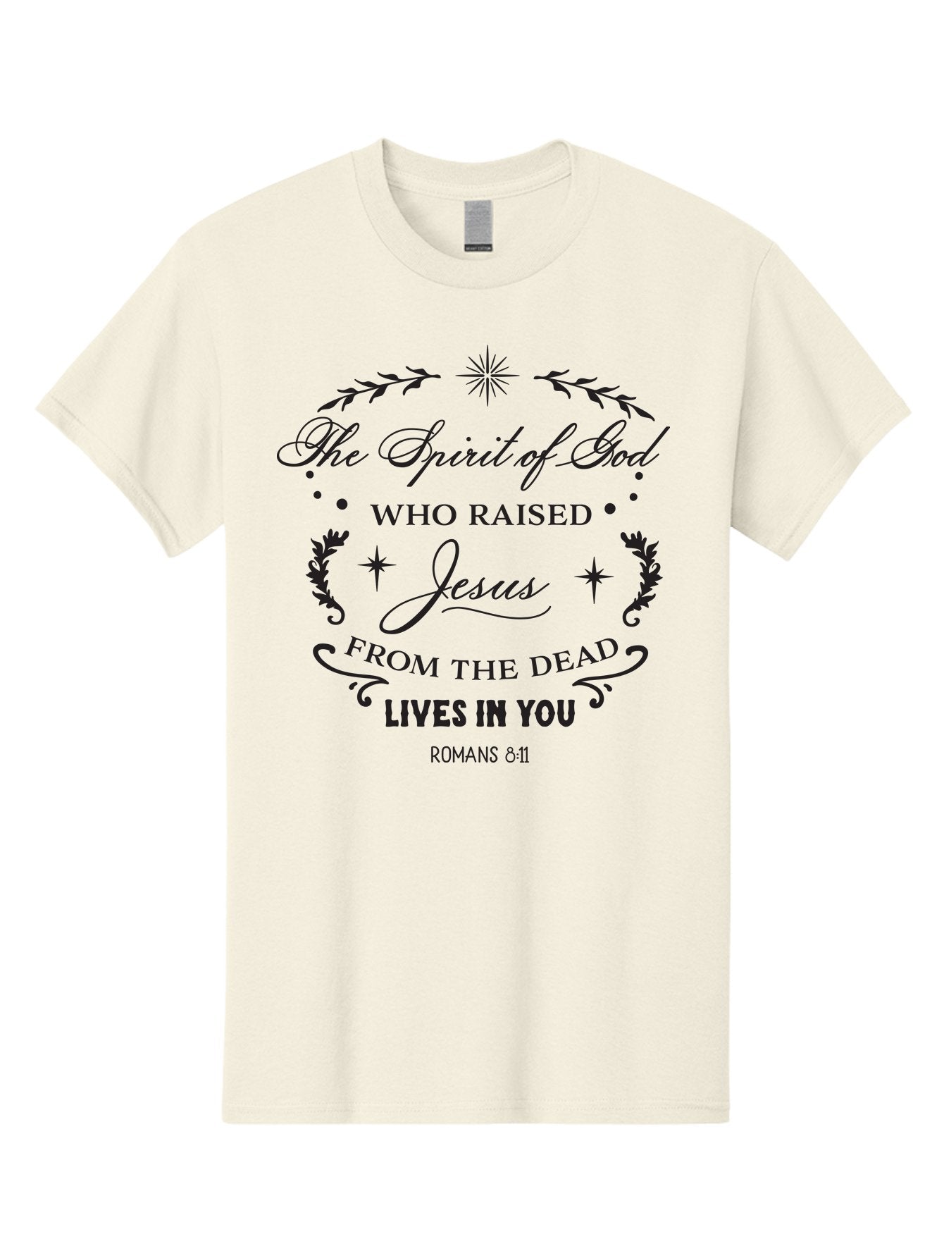 The-Spirit-Of-God-Who-Raised-Jesus Men'S Graphic Tee, 100% Cotton, Comfortable Casual Summer Wear, Machine Washable, Christian Inspirational Quote, Romans 8:11, Jesus Christ Resurrection, Spiritual Guidance, Faith-Based Message, Aad238 13