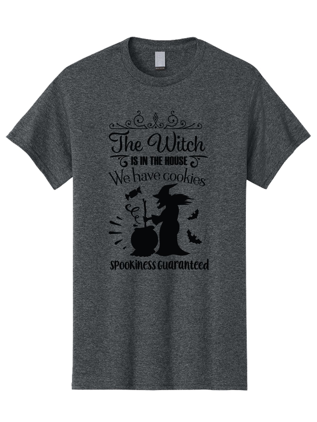 The-Witch-Is-In-The-House-We-Have-Cookies Men'S Graphic Tee, 100% Cotton, Comfortable Casual Summer Wear, Machine Washable, Halloween Witch, Witch Silhouette, Witch'S Cauldron, Halloween Treats, Spooky Decorations, Halloween Cookies, Aad239 5