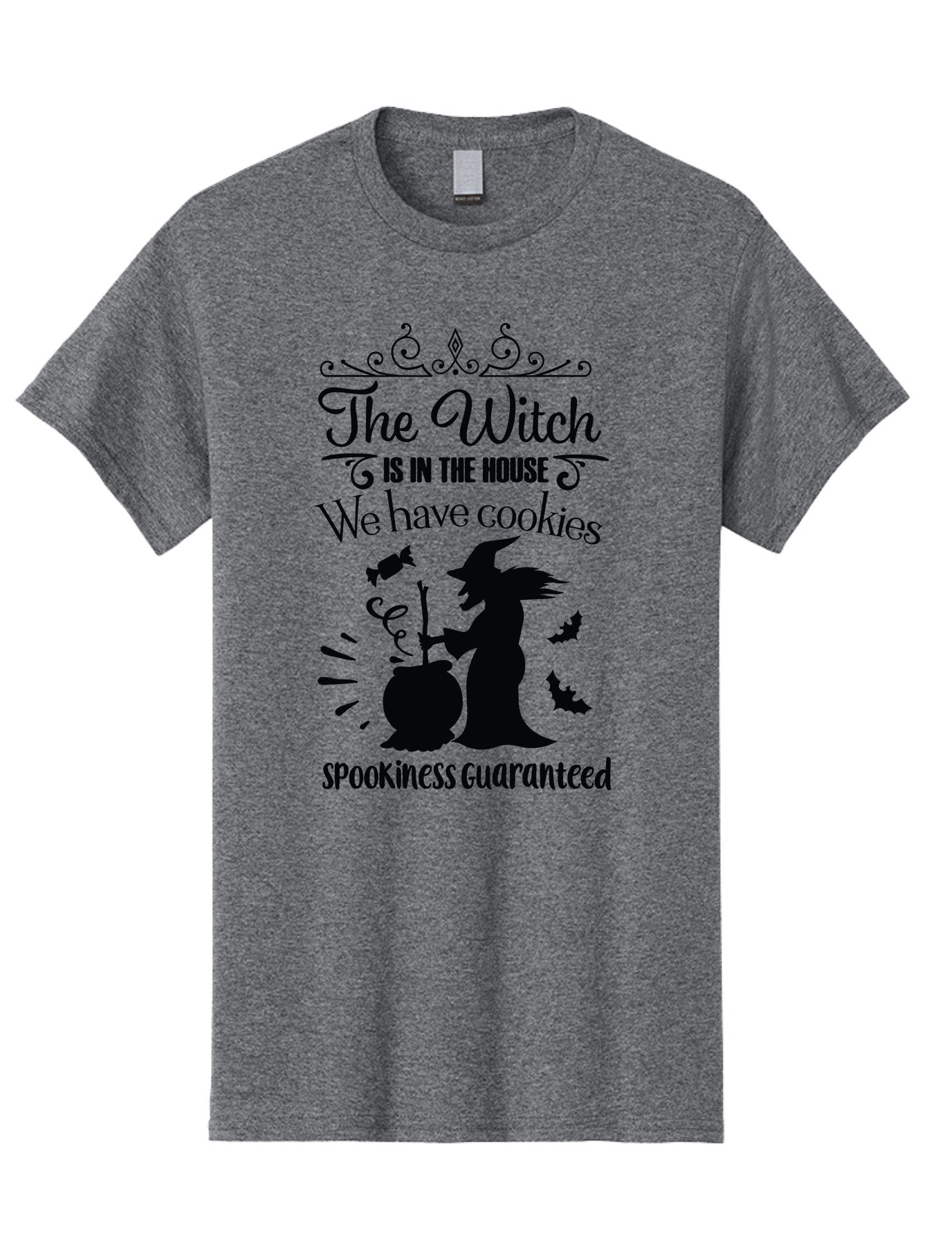 The-Witch-Is-In-The-House-We-Have-Cookies Men'S Graphic Tee, 100% Cotton, Comfortable Casual Summer Wear, Machine Washable, Halloween Witch, Witch Silhouette, Witch'S Cauldron, Halloween Treats, Spooky Decorations, Halloween Cookies, Aad239 3