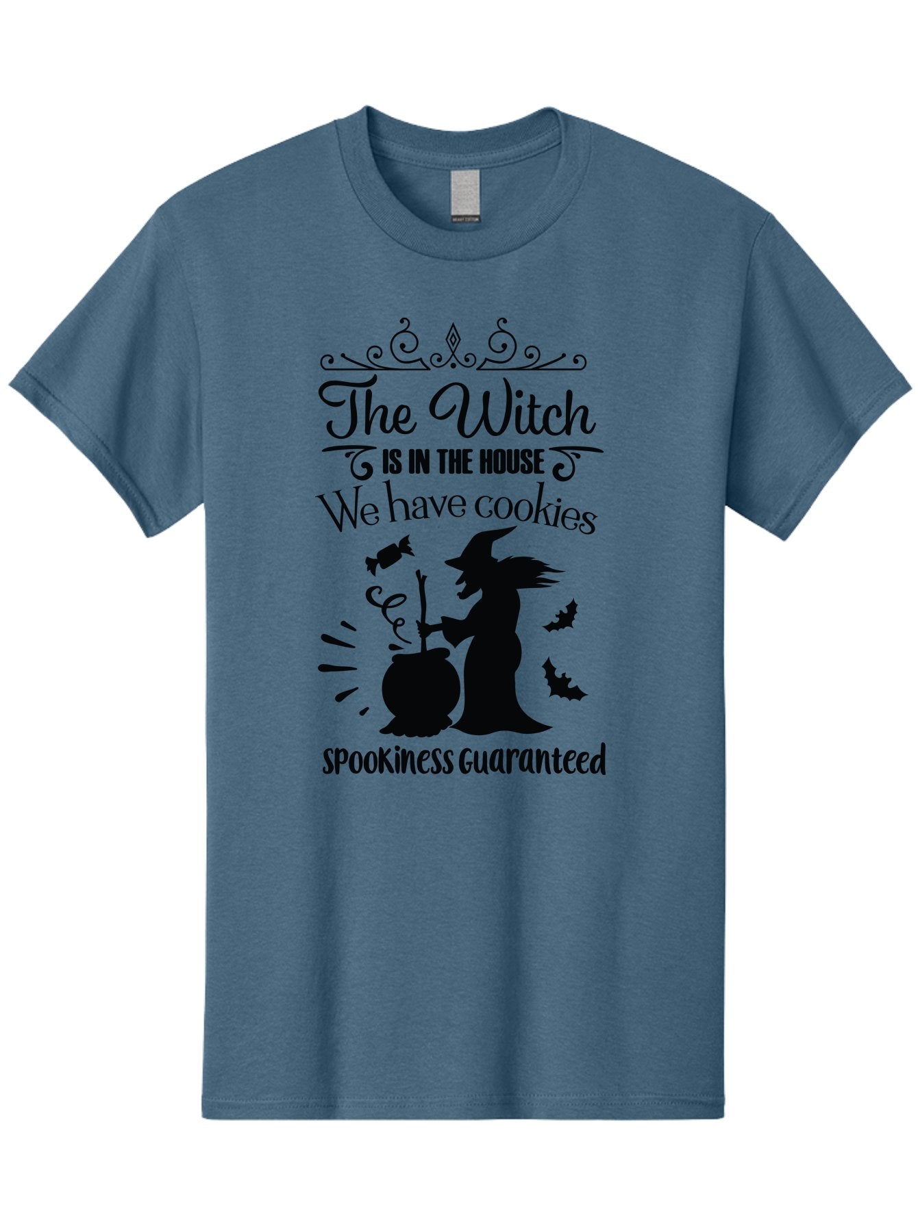 The-Witch-Is-In-The-House-We-Have-Cookies Men'S Graphic Tee, 100% Cotton, Comfortable Casual Summer Wear, Machine Washable, Halloween Witch, Witch Silhouette, Witch'S Cauldron, Halloween Treats, Spooky Decorations, Halloween Cookies, Aad239 6