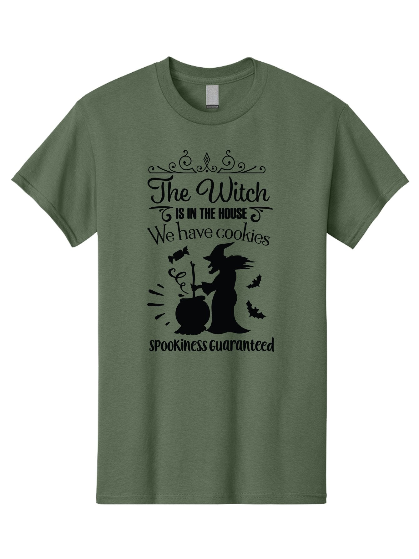 The-Witch-Is-In-The-House-We-Have-Cookies Men'S Graphic Tee, 100% Cotton, Comfortable Casual Summer Wear, Machine Washable, Halloween Witch, Witch Silhouette, Witch'S Cauldron, Halloween Treats, Spooky Decorations, Halloween Cookies, Aad239 8