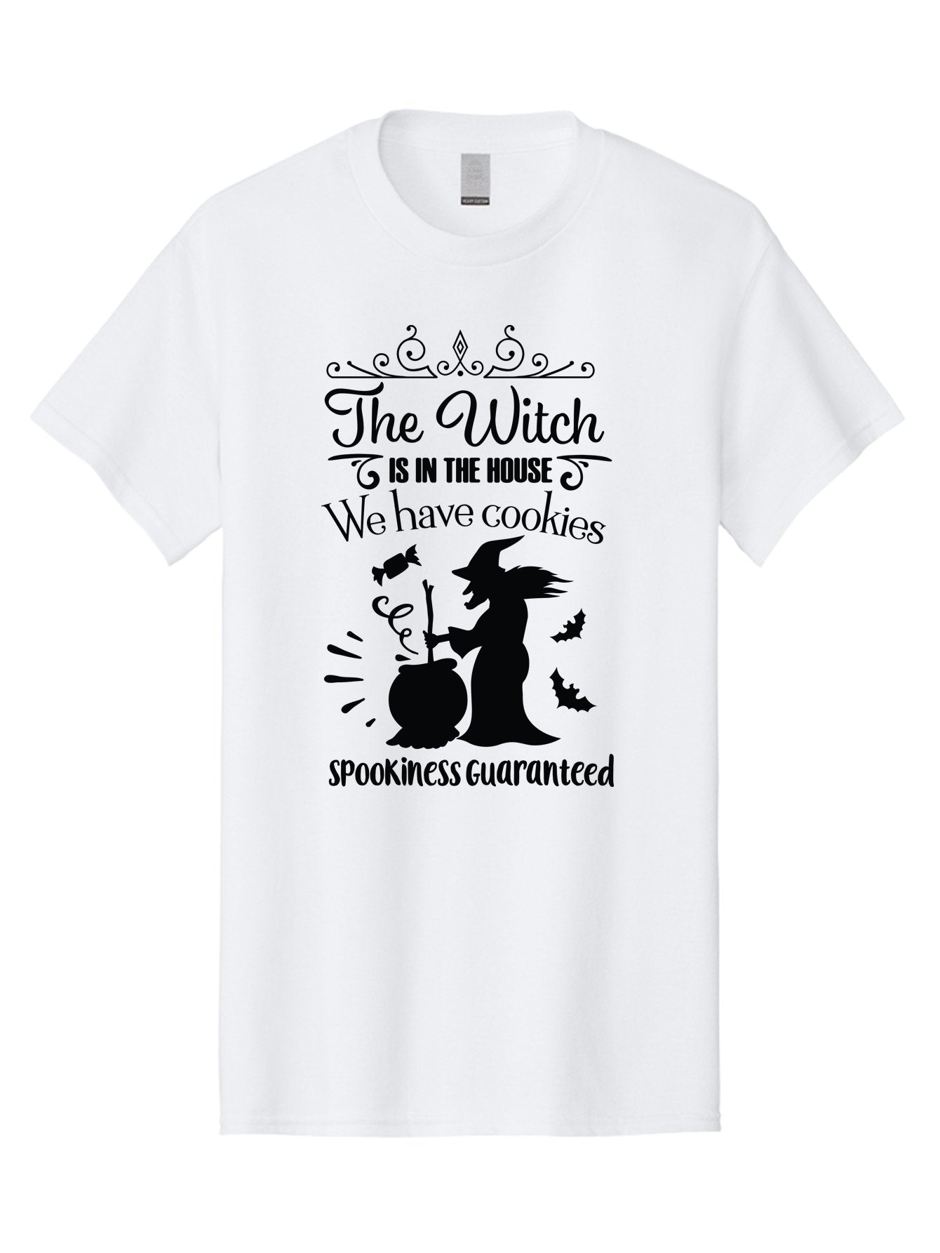 The-Witch-Is-In-The-House-We-Have-Cookies Men'S Graphic Tee, 100% Cotton, Comfortable Casual Summer Wear, Machine Washable, Halloween Witch, Witch Silhouette, Witch'S Cauldron, Halloween Treats, Spooky Decorations, Halloween Cookies, Aad239 7