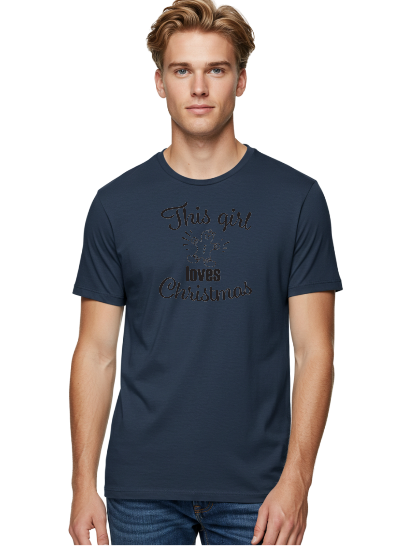 This-Girl-Loves-Christmas Men'S Graphic Tee, 100% Cotton, Comfortable Casual Summer Wear, Machine Washable, Gingerbread Man, Christmas Love, Festive Design, Holiday Cheer, Winter Wonderland, Sweet Treats, Joyful Girl Aad243 6