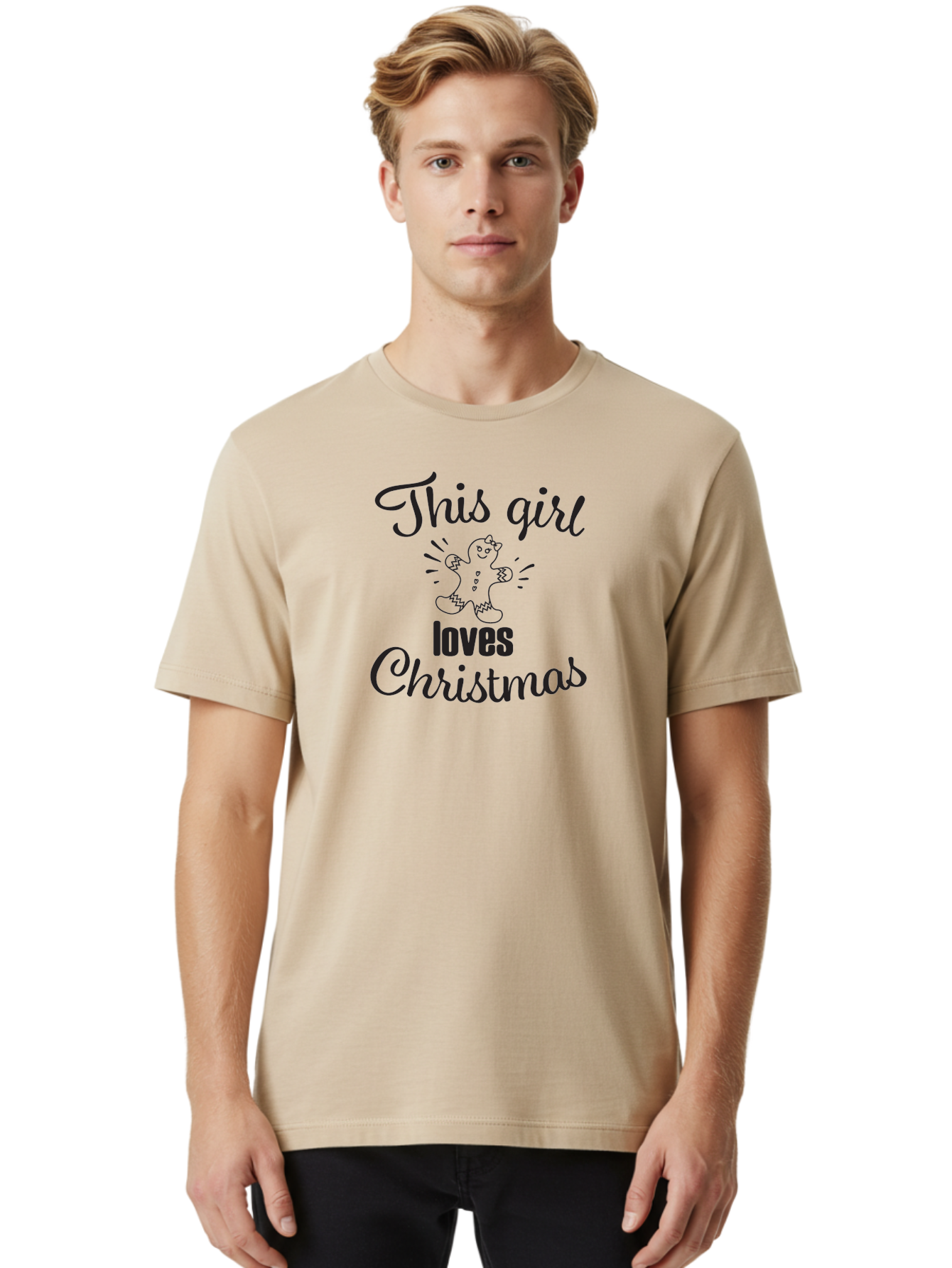 This-Girl-Loves-Christmas Men'S Graphic Tee, 100% Cotton, Comfortable Casual Summer Wear, Machine Washable, Gingerbread Man, Christmas Love, Festive Design, Holiday Cheer, Winter Wonderland, Sweet Treats, Joyful Girl Aad243 14