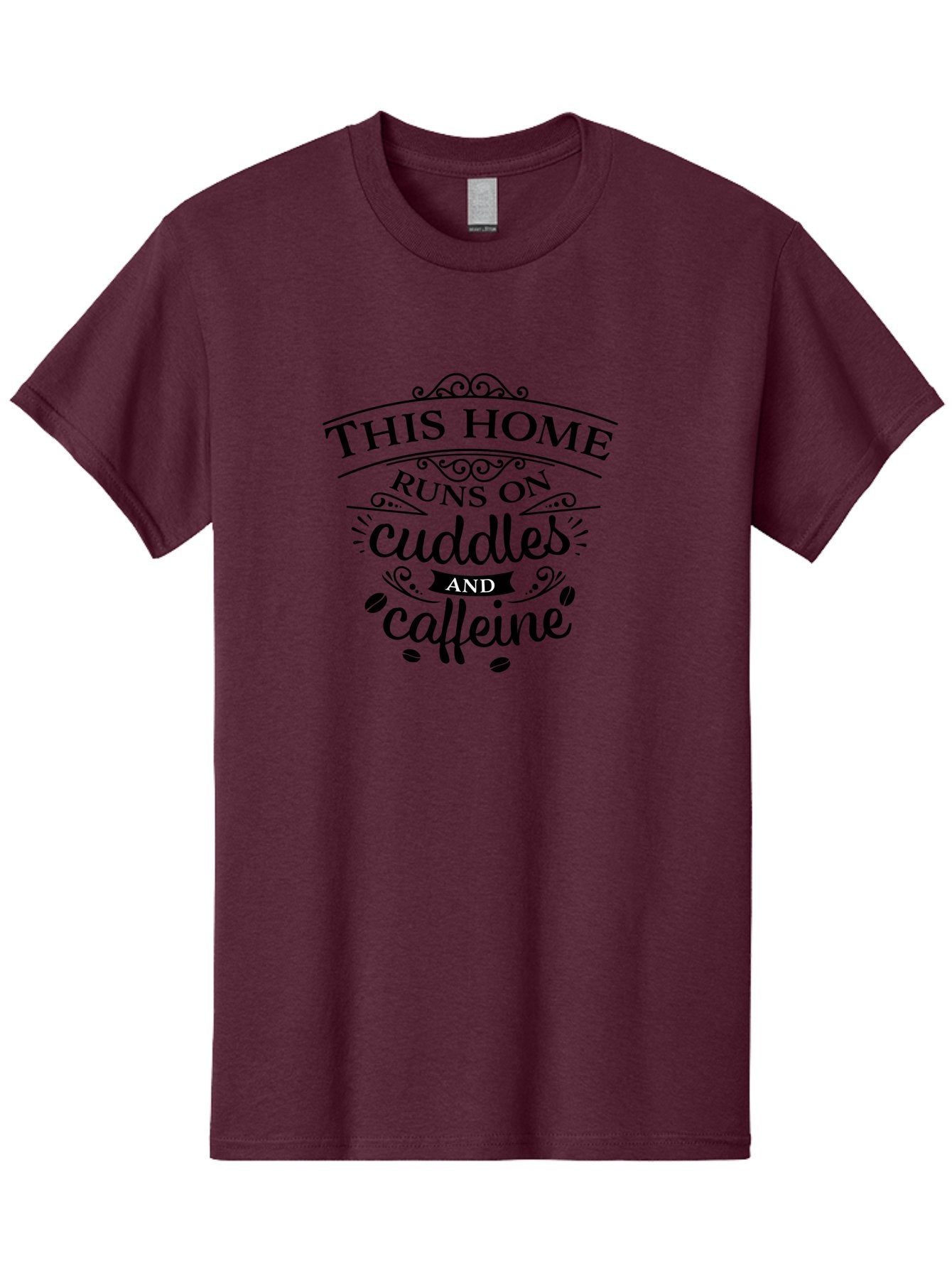 This-Home-Runs-On-Cuddles-And-Caffeine Men'S Graphic Tee, 100% Cotton, Comfortable Casual Summer Wear, Machine Washable, Funny Quote, Cuddles And Caffeine, Home Decor, Humorous Sayings, Coffee Lover Gift, Family Quote, Cozy Home Vibes, Aad244 9