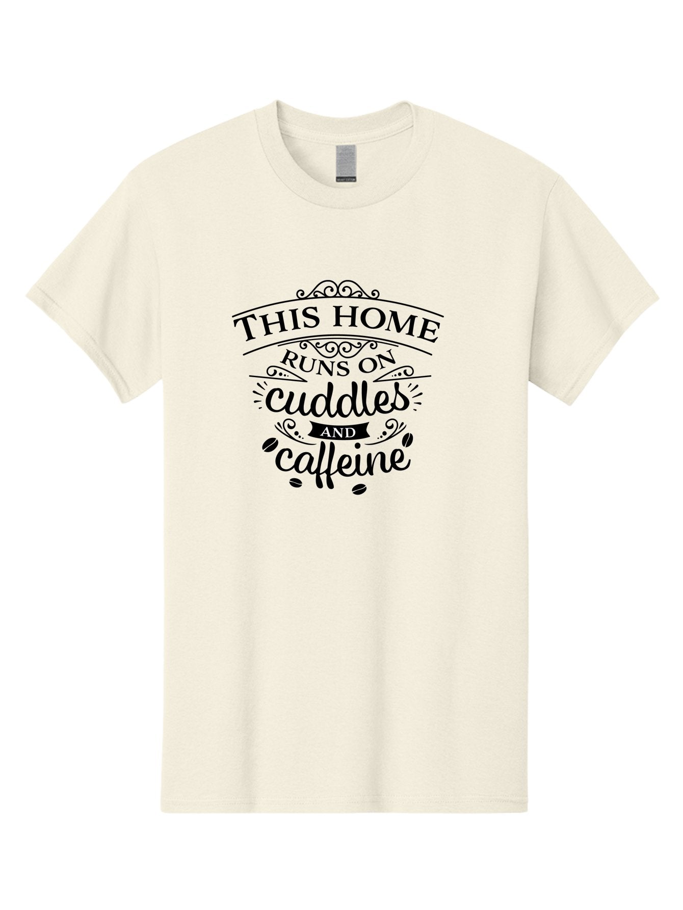 This-Home-Runs-On-Cuddles-And-Caffeine Men'S Graphic Tee, 100% Cotton, Comfortable Casual Summer Wear, Machine Washable, Funny Quote, Cuddles And Caffeine, Home Decor, Humorous Sayings, Coffee Lover Gift, Family Quote, Cozy Home Vibes, Aad244 3