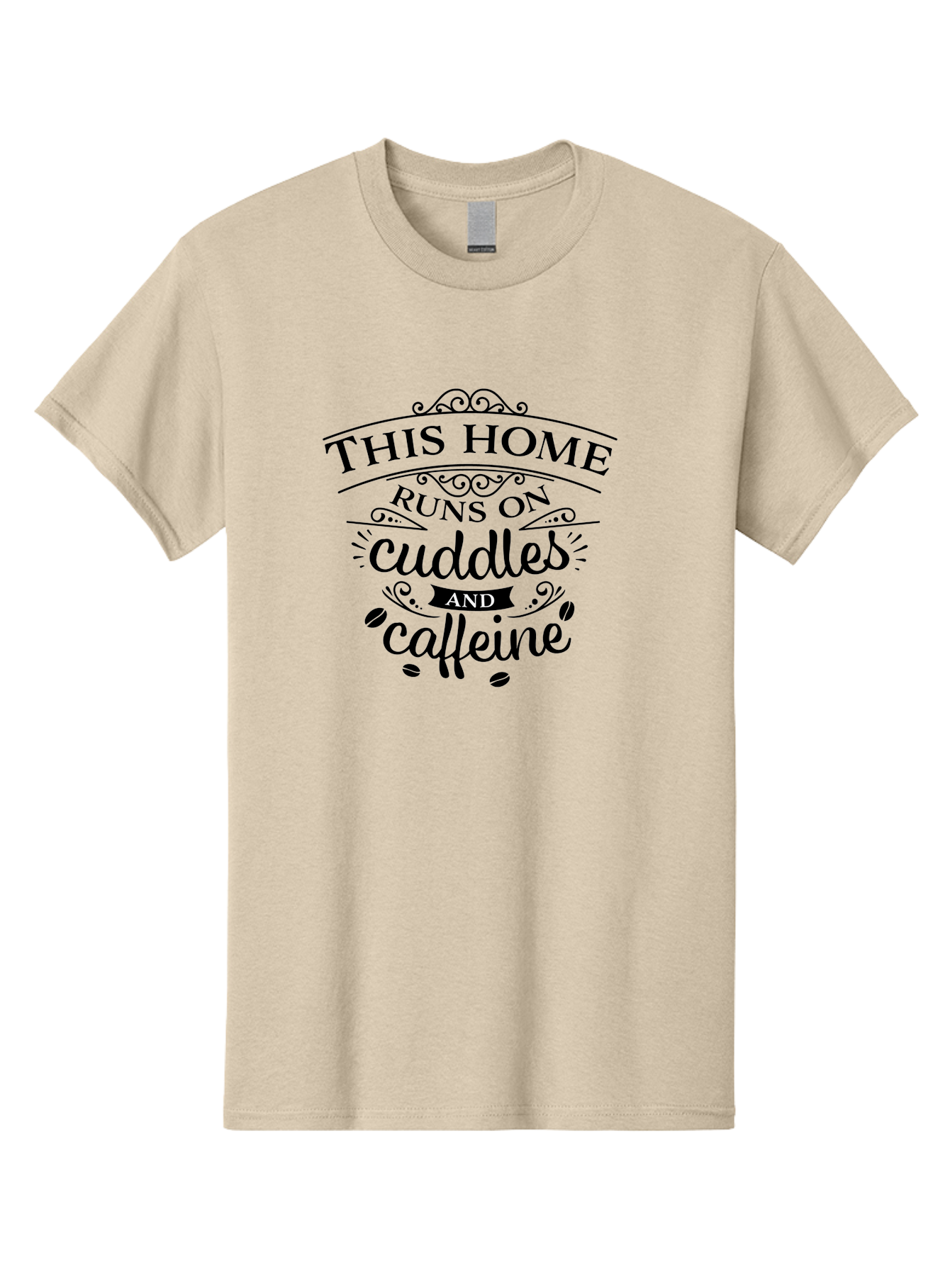 This-Home-Runs-On-Cuddles-And-Caffeine Men'S Graphic Tee, 100% Cotton, Comfortable Casual Summer Wear, Machine Washable, Funny Quote, Cuddles And Caffeine, Home Decor, Humorous Sayings, Coffee Lover Gift, Family Quote, Cozy Home Vibes, Aad244